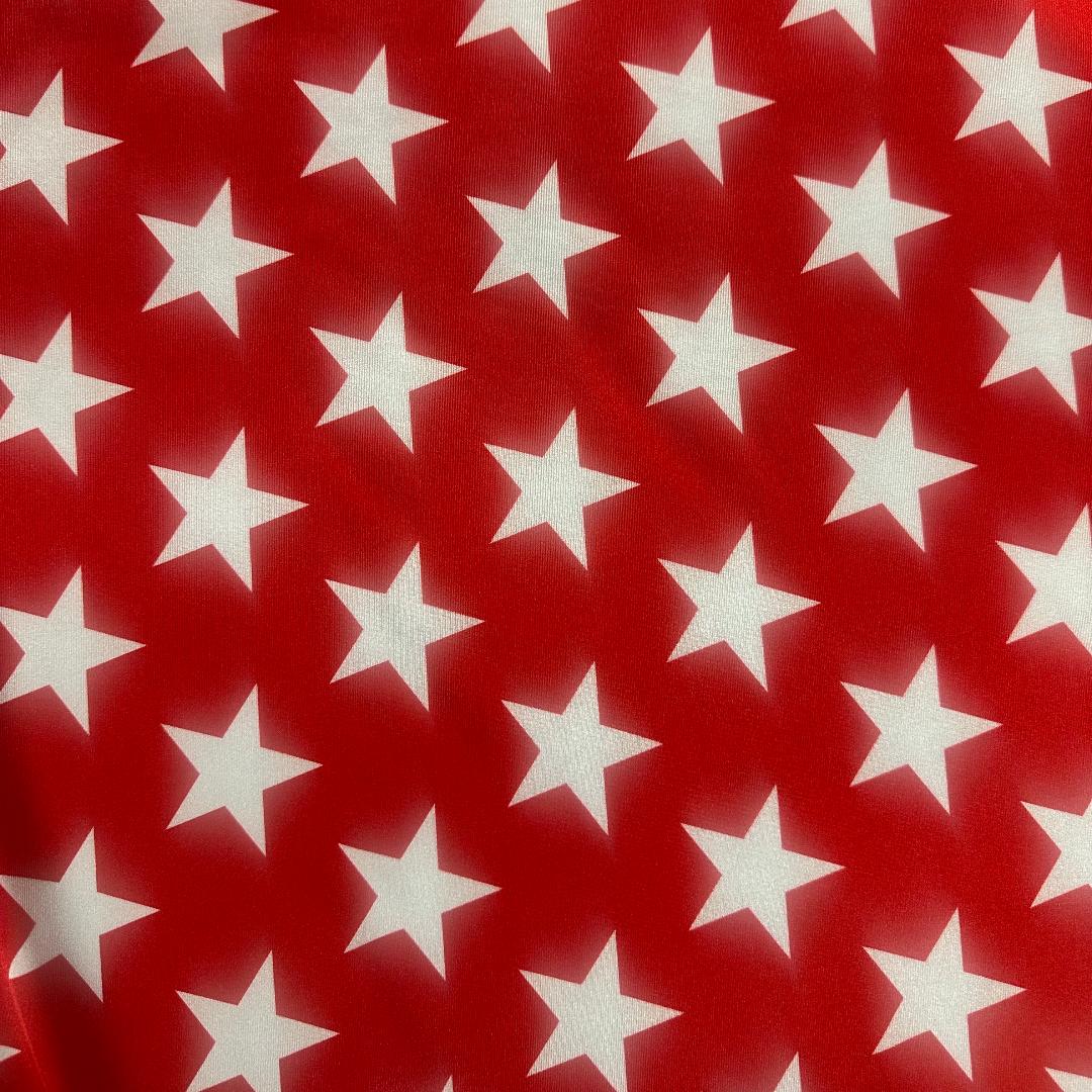 Classic Star Print Polyester Spandex | Premium 4-Way Stretch Tricot | Spandex Palace Red White