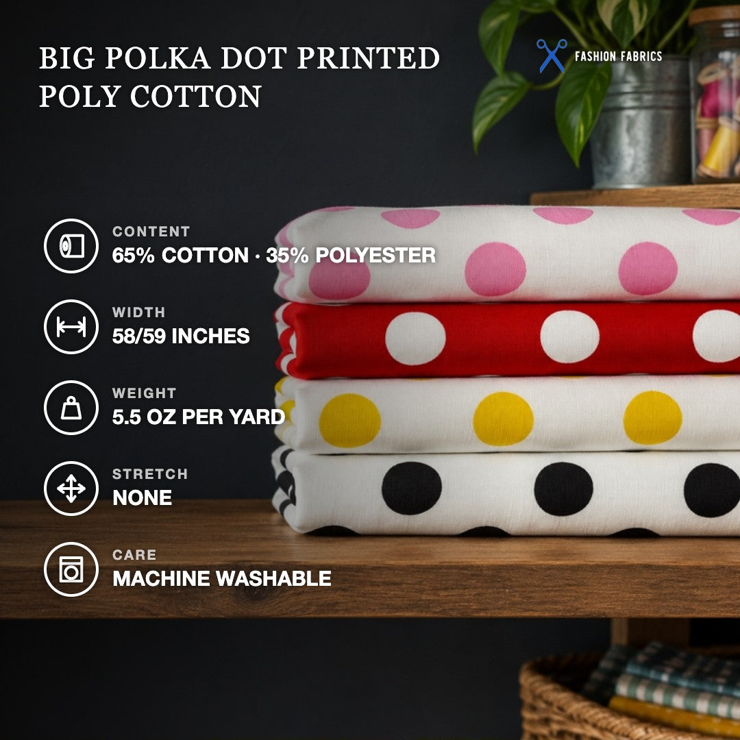 Big Polka Dot Printed Poly Cotton Fabric