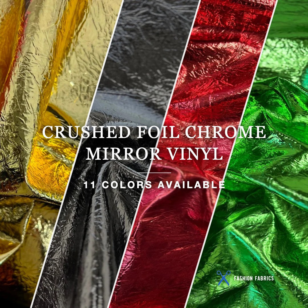 Crushed Distressed Foil Chrome Mirror Reflective Vinyl Fabric