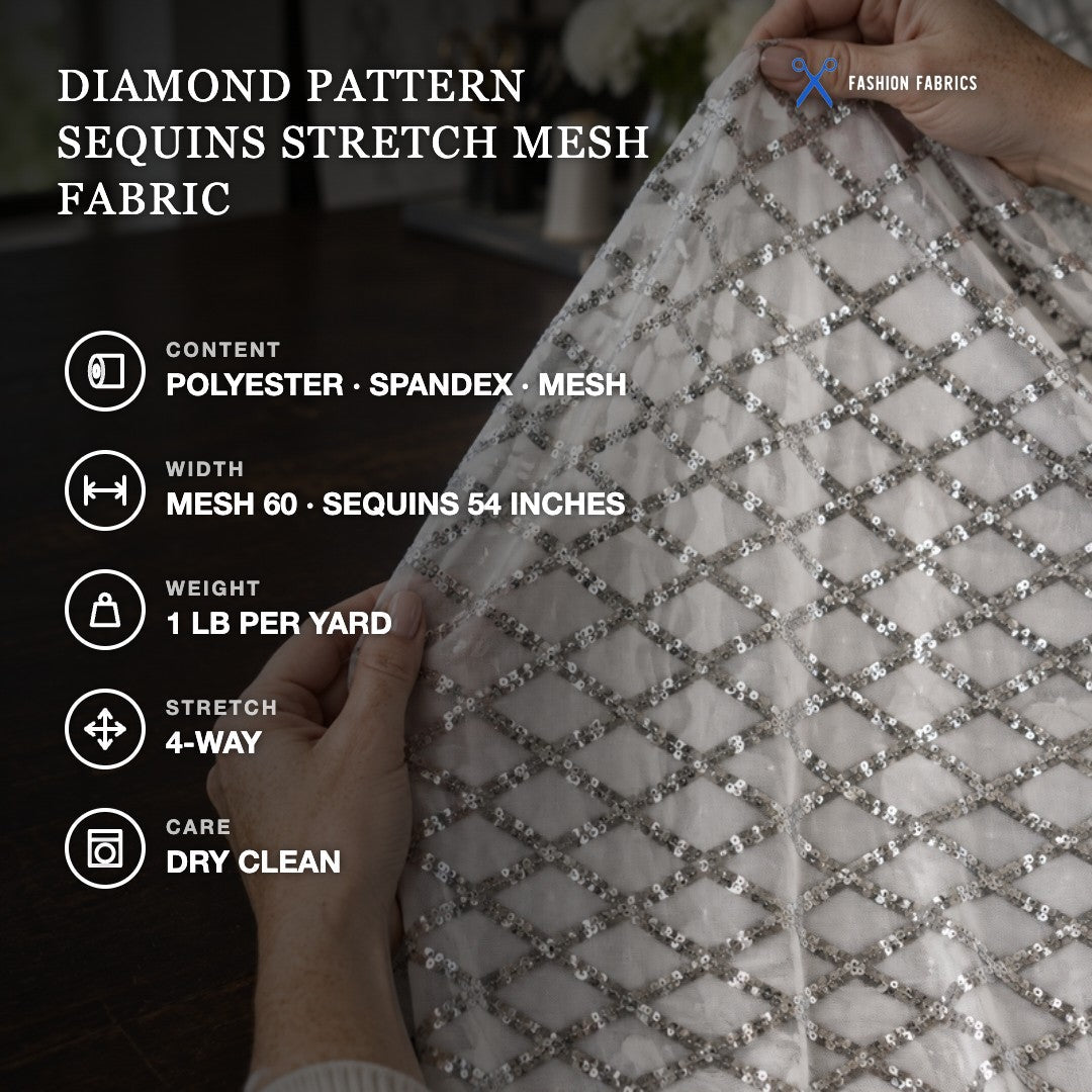 Diamond Pattern Sequins Stretch Mesh Fabric