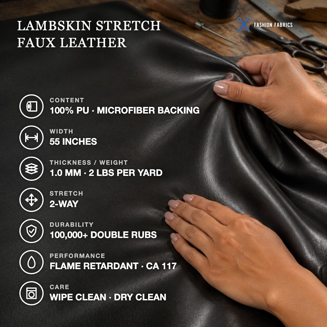Lambskin Stretch Faux Leather With Suede Backing Apparel Fabric
