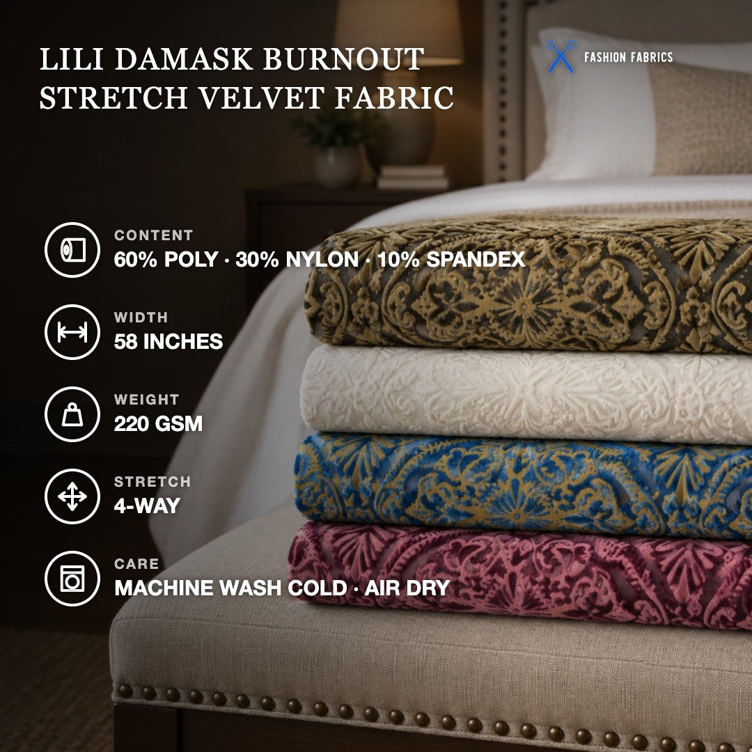 Lili Damask Burnout Stretch Velvet Fabric