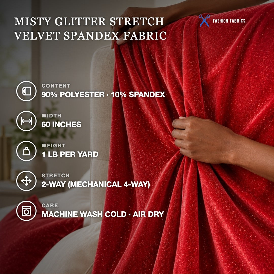 Misty Glitter Stretch Velvet Spandex Fabric