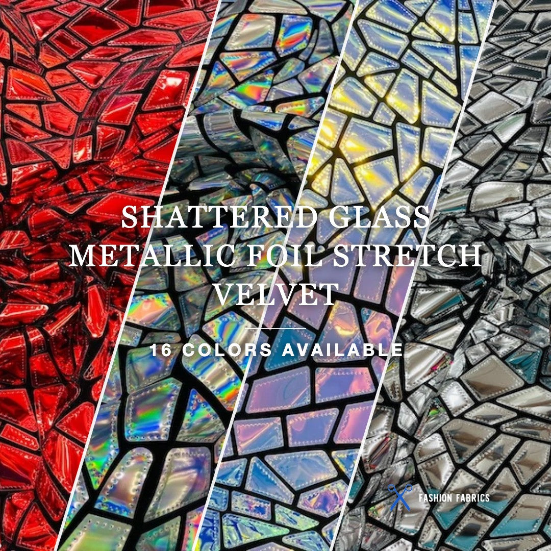 Shattered Glassed Metallic Foil Stretch Velvet Fabric