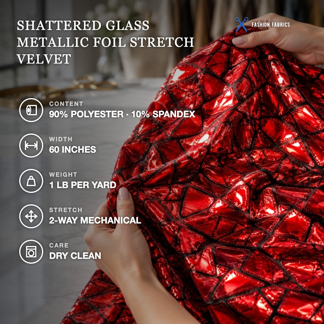 Shattered Glassed Metallic Foil Stretch Velvet Fabric