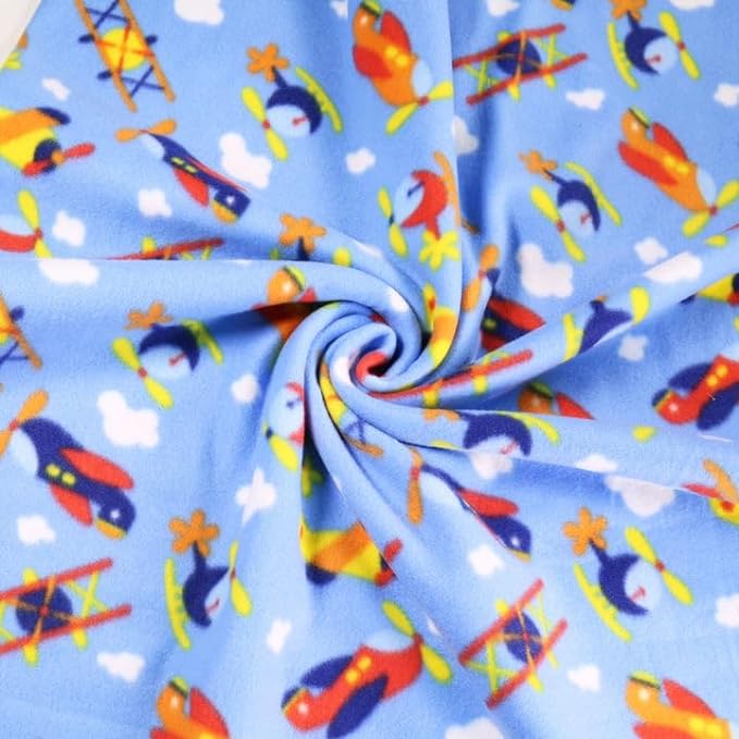 Anti-Pill Polar Fleece Fabric by the Yard – Blue Airplanes (60", 280 GSM)