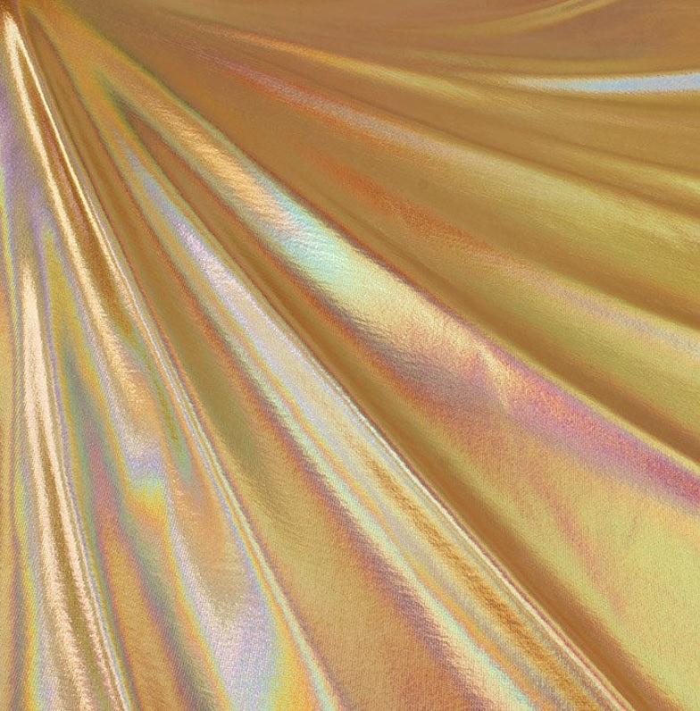 Gold Hologram Spandex Fabric | Iridescent Metallic Foil | 60" Wide