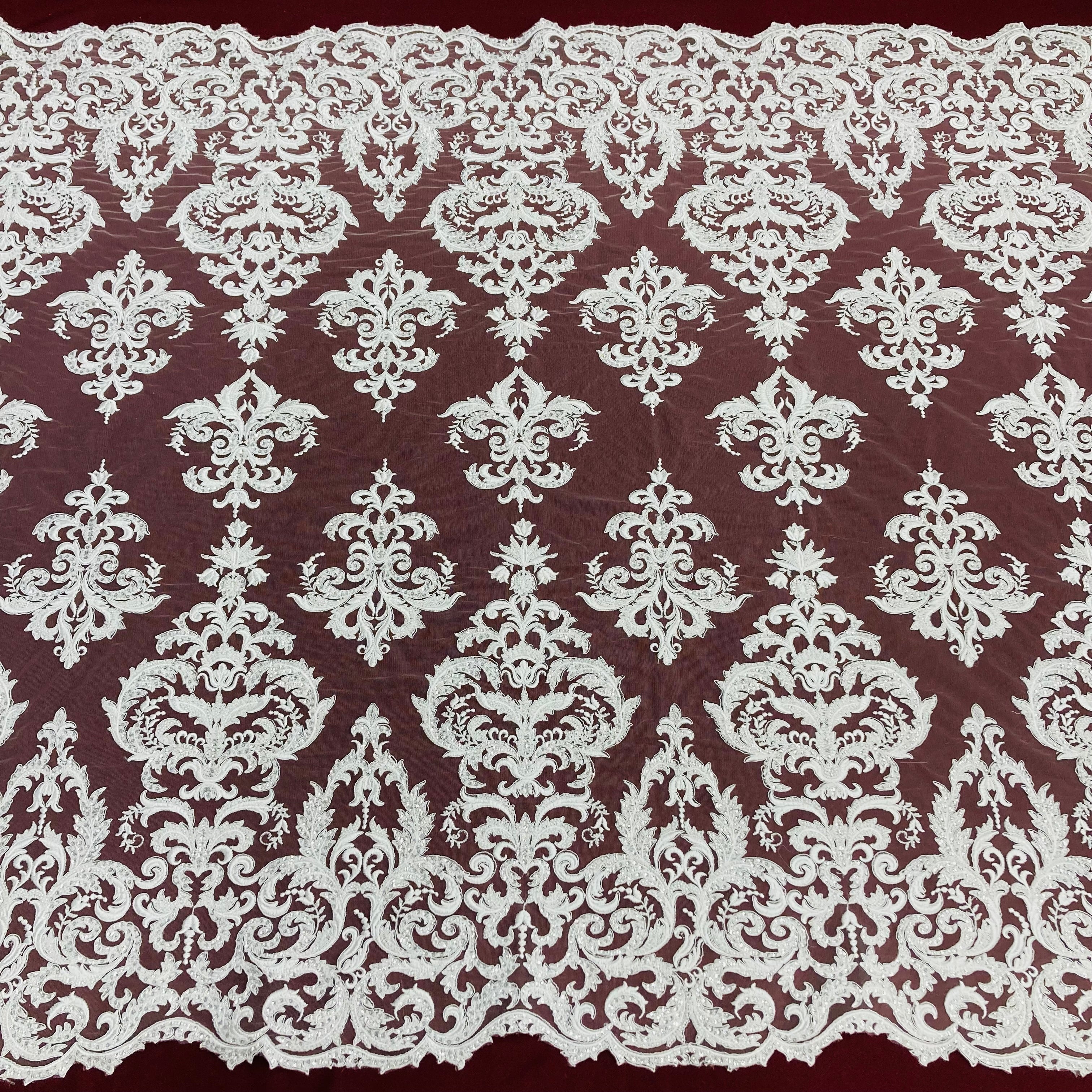 Beaded & Corded Lace Fabric Embroidered on 100% Polyester Net Mesh | Lace USA - GD-59828