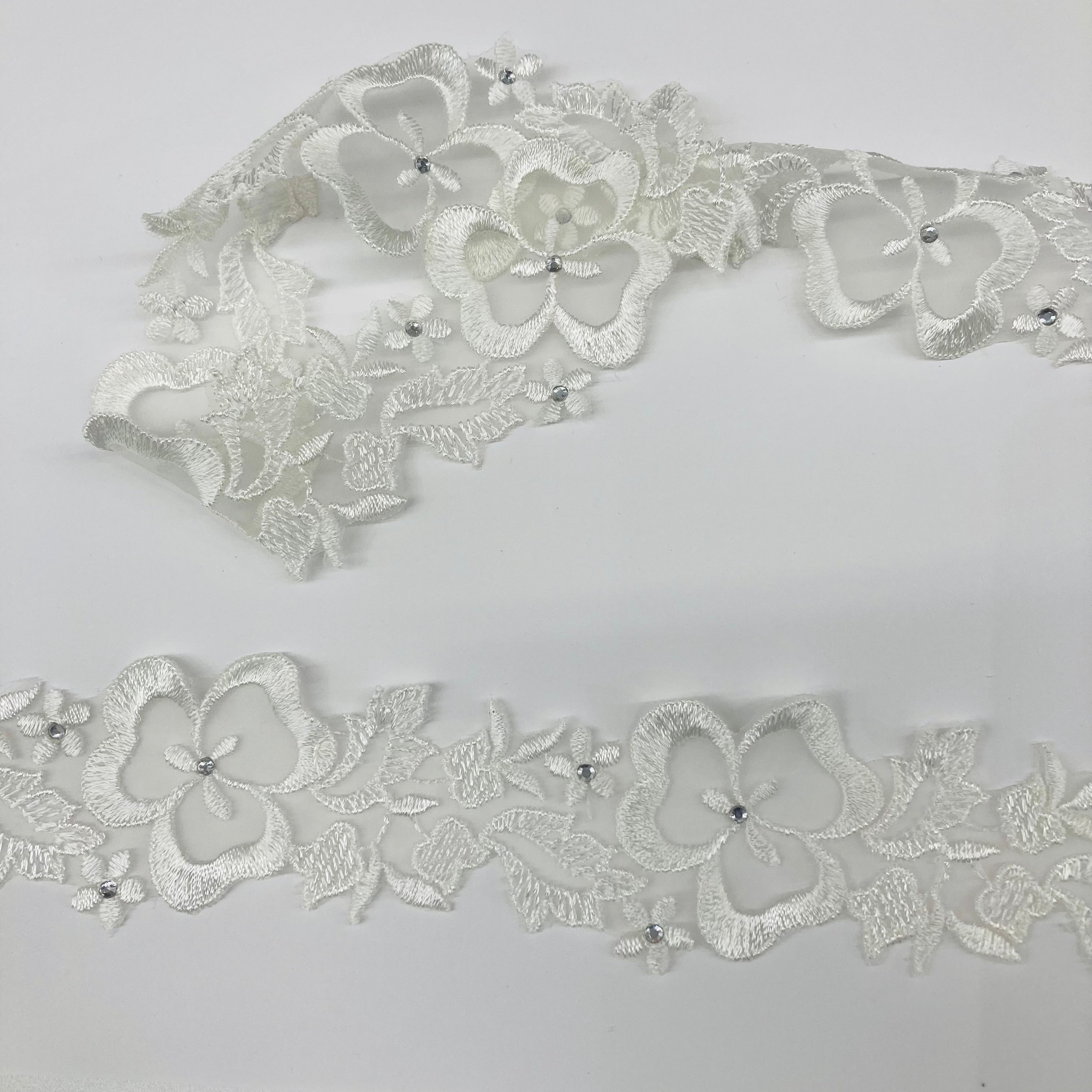 Beaded Lace Trimming Embroidered on 100% Polyester Organza | Lace USA - 21333N-RS