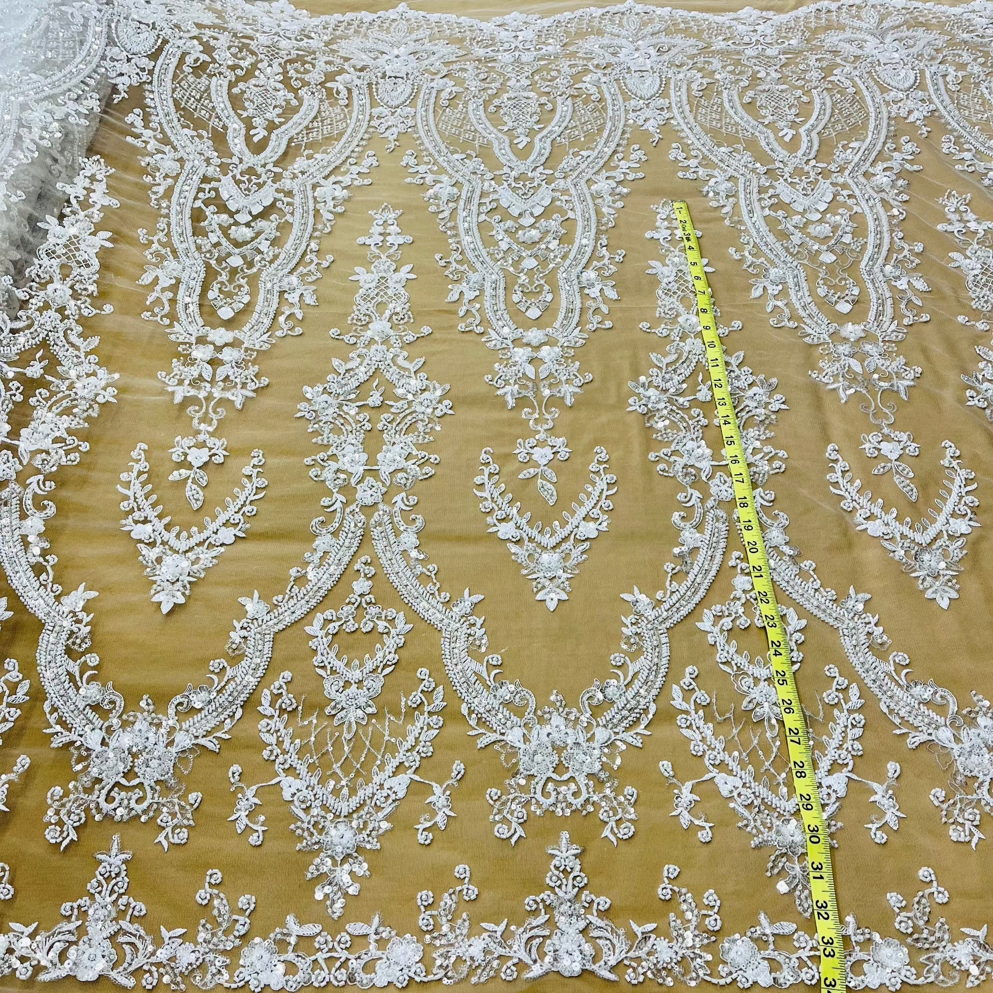 Beaded Lace Fabric Embroidered on 100% Polyester Net Mesh | Spandex Palace - GD-227239