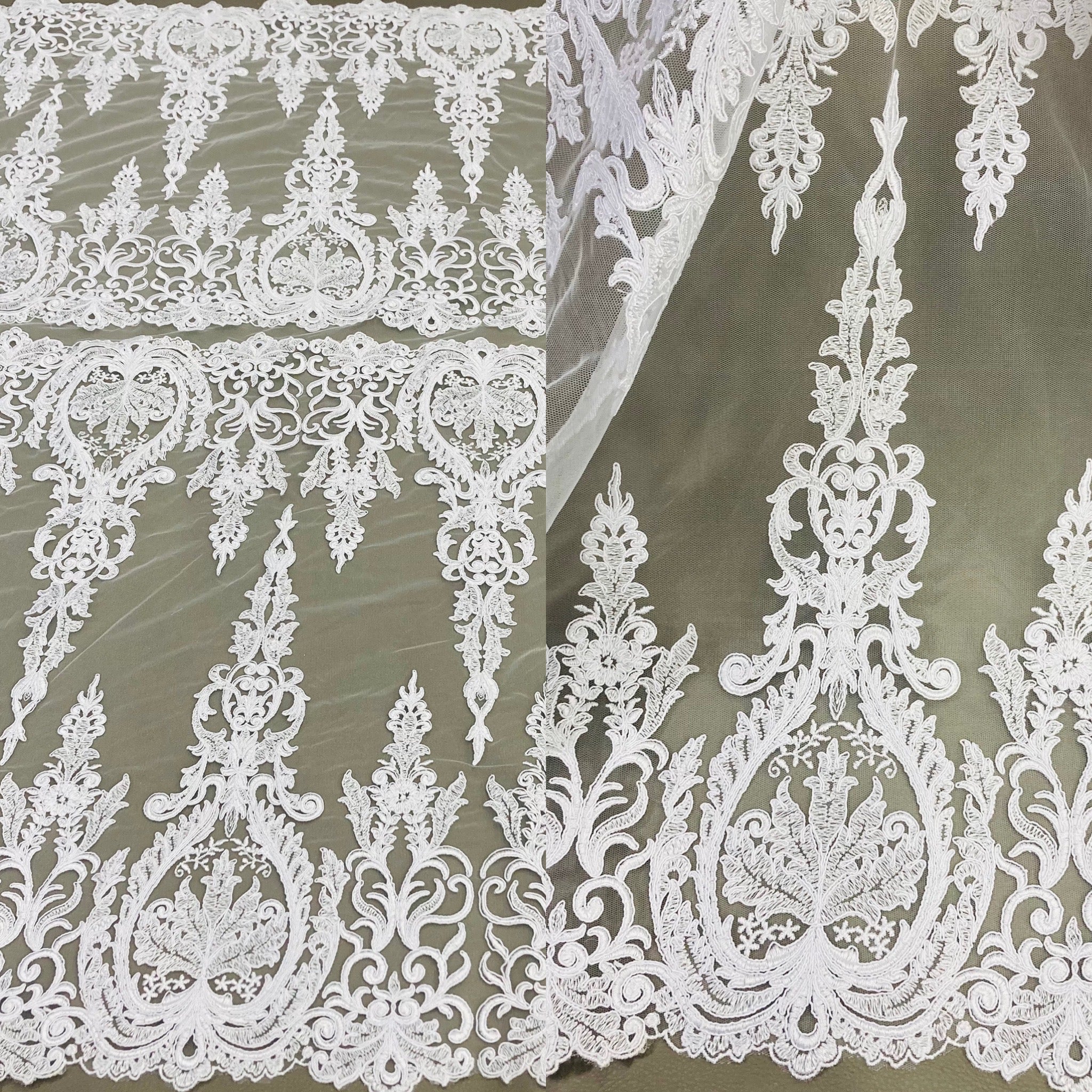 Corded Bridal Lace Fabric Embroidered on 100% Polyester Net Mesh || Spandex Palace