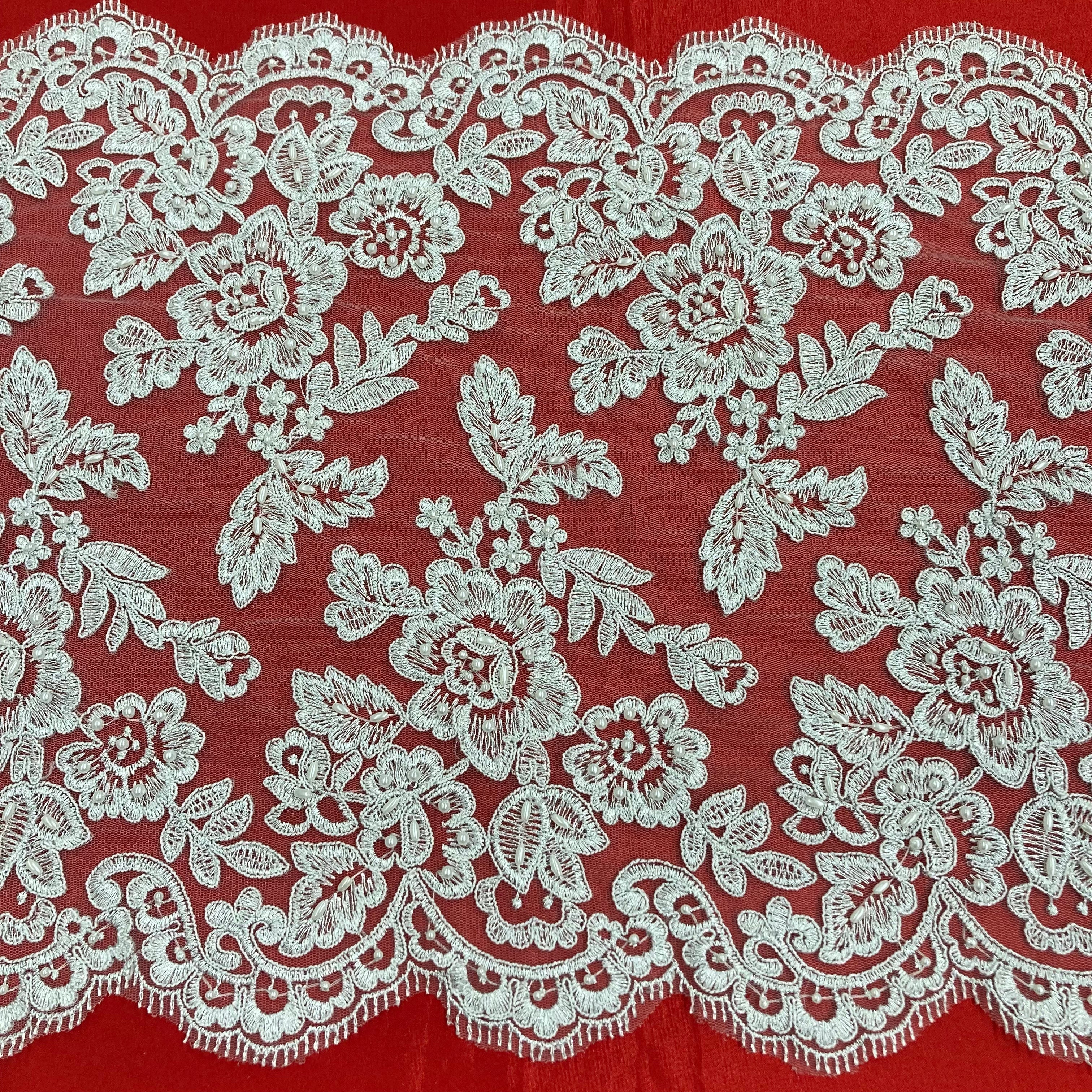 Double Sided Beaded & Corded Lace Trim – Embroidered Couture Lace for Wedding Dresses, Gowns & Costumes | Lace USA - 95359W/2-HB