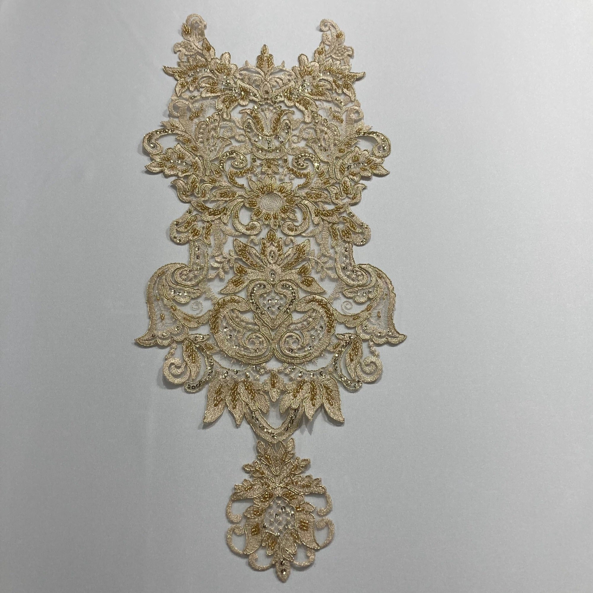 Beaded & Corded Lace Medallion Applique for Wedding Dresses, Quince Gowns | Lace USA - 97133W-HB