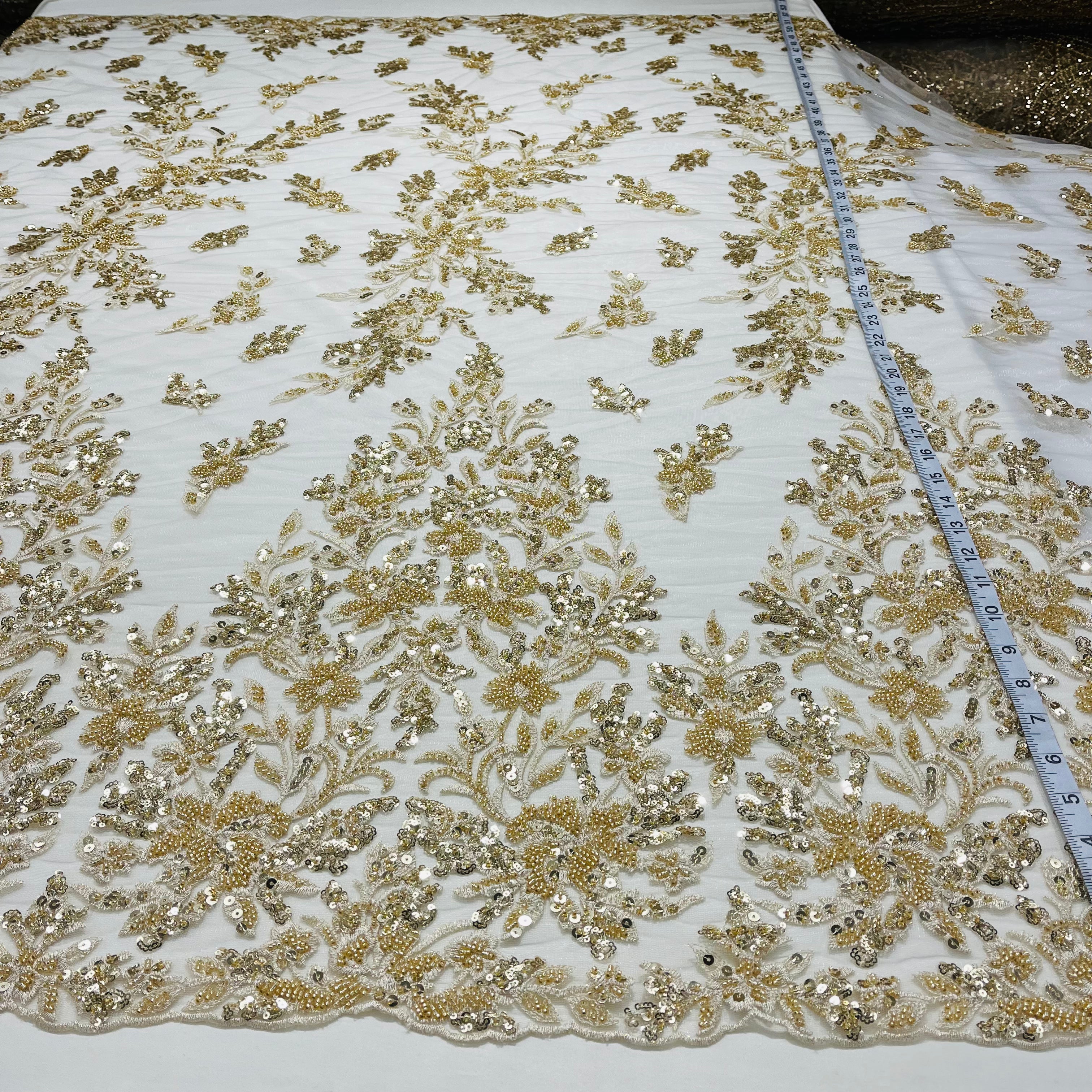 Beaded Lace Fabric Embroidered on 100% Polyester Net Mesh | Spandex Palace