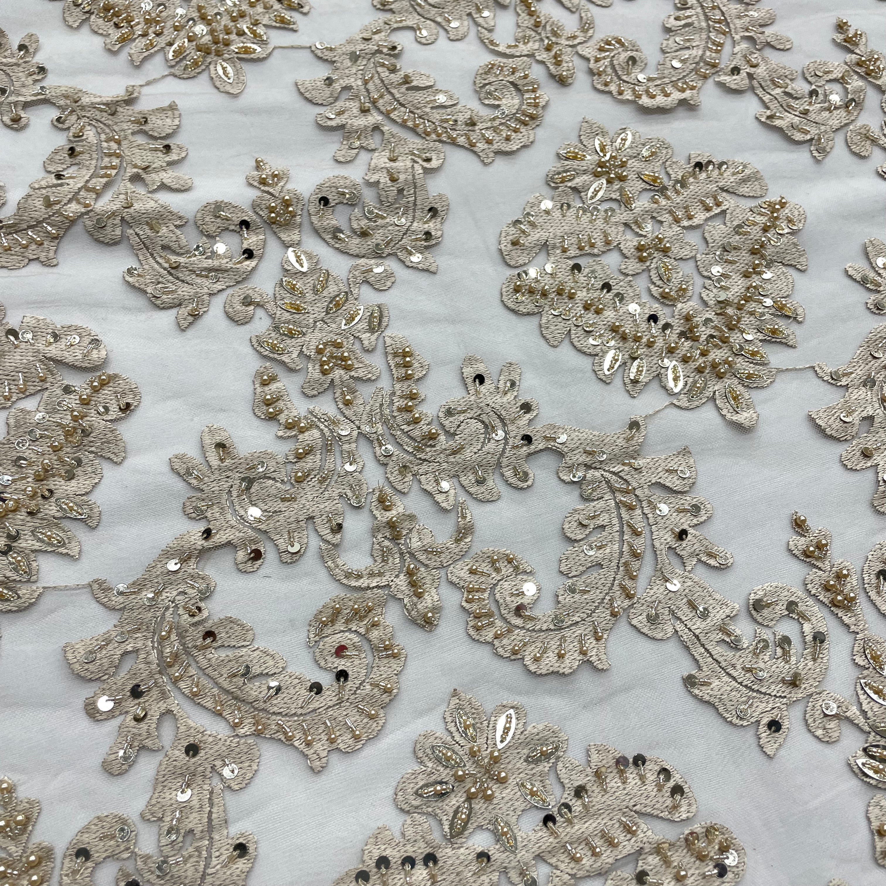 Beaded Lace Fabric Embroidered on 100% Polyester Net Mesh | Lace USA - GD-262