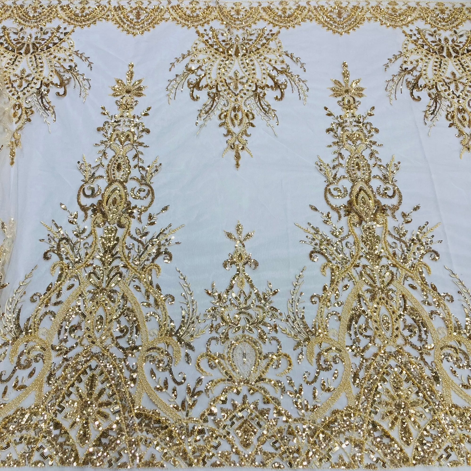 Beaded Lace Fabric Embroidered on 100% Polyester Net Mesh | Lace USA - GD-210906