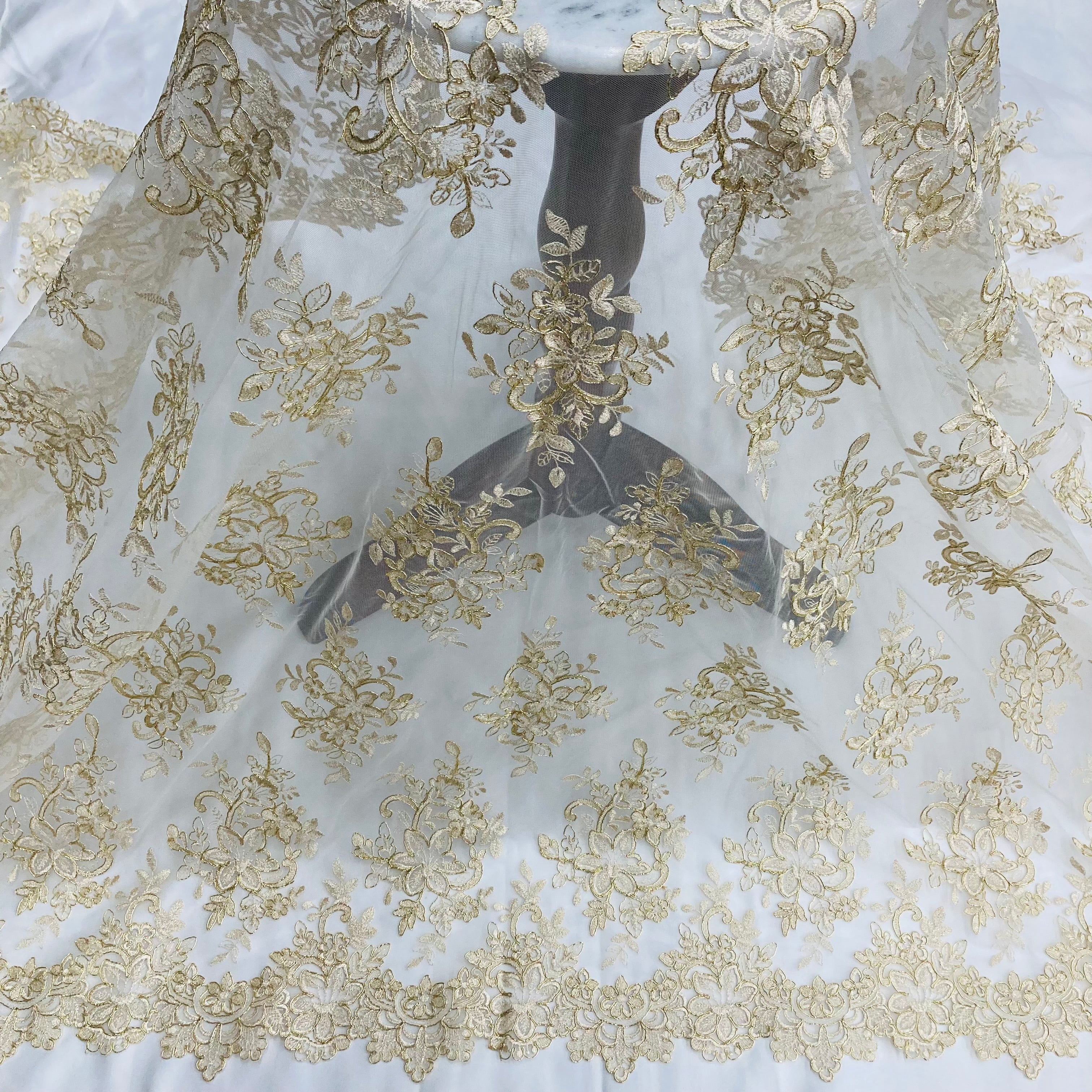 Corded Bridal Lace Fabric Embroidered on 100% Polyester Net Mesh | Lace USA - 96983W