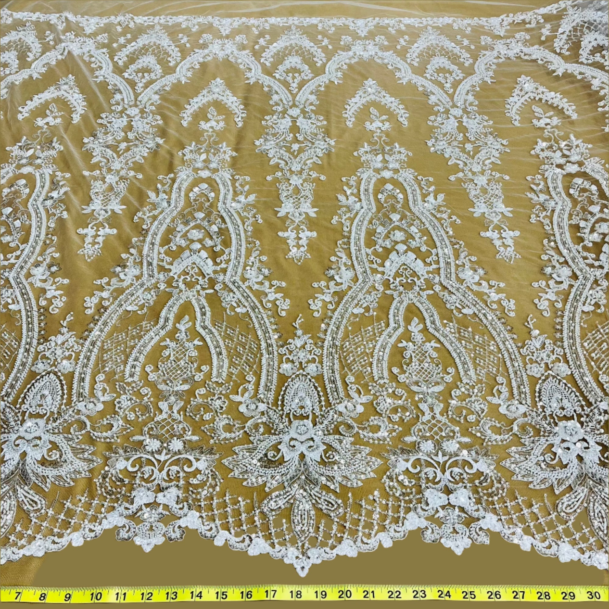 Beaded Lace Fabric Embroidered on 100% Polyester Net Mesh | Spandex Palace - GD-227239