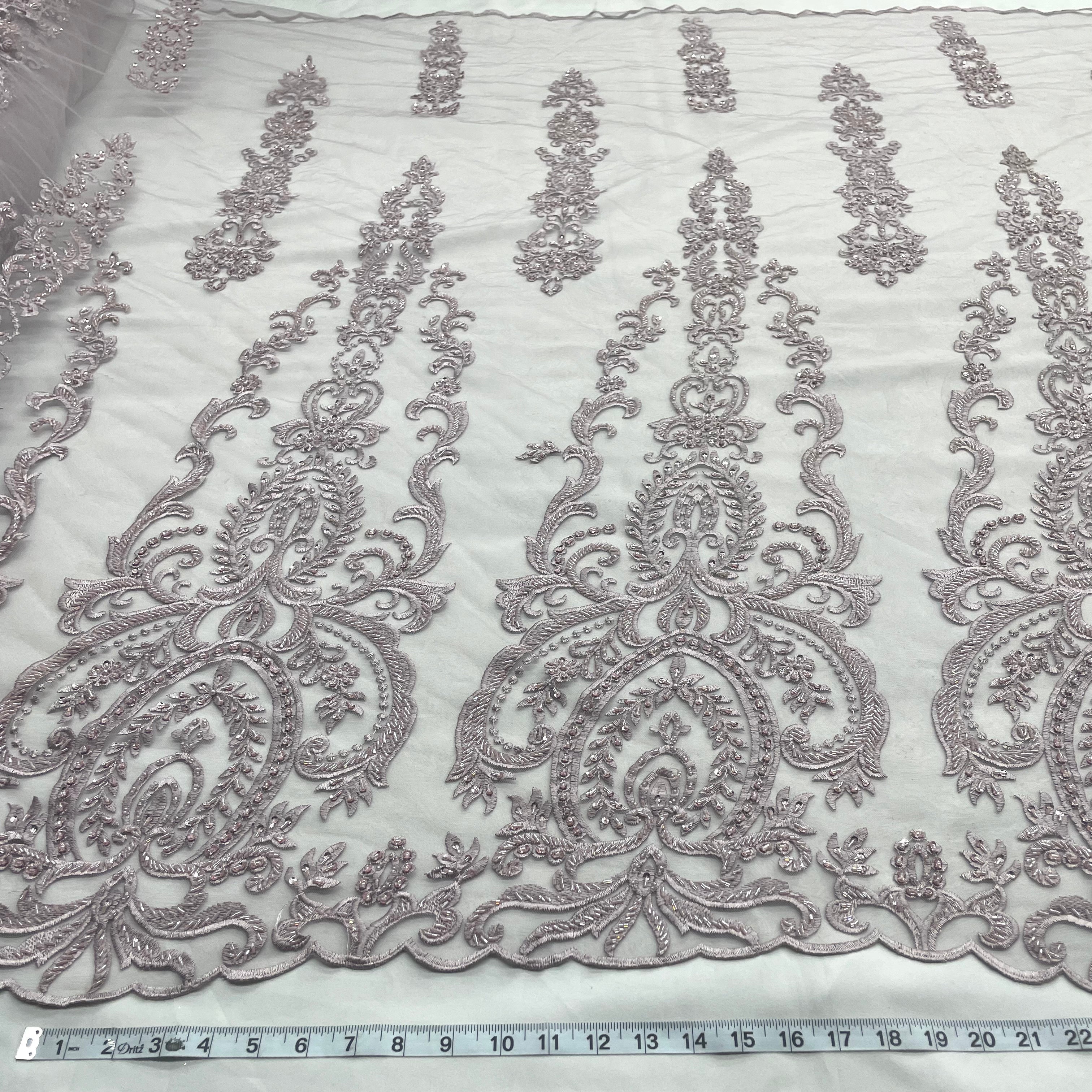 Beaded Lace Fabric Embroidered on 100% Polyester Net Mesh | Lace USA - GD-9117