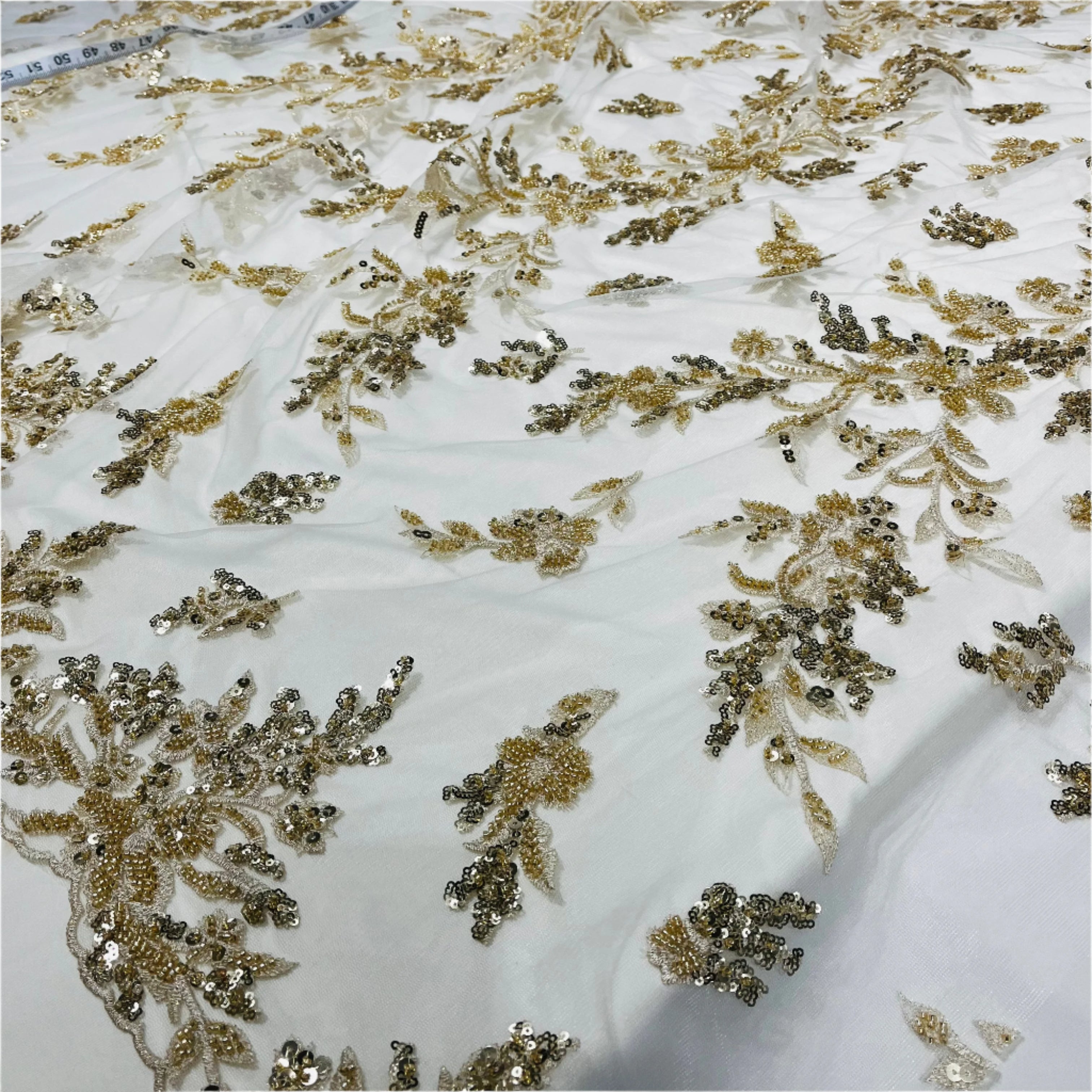 Beaded Lace Fabric Embroidered on 100% Polyester Net Mesh | Spandex Palace