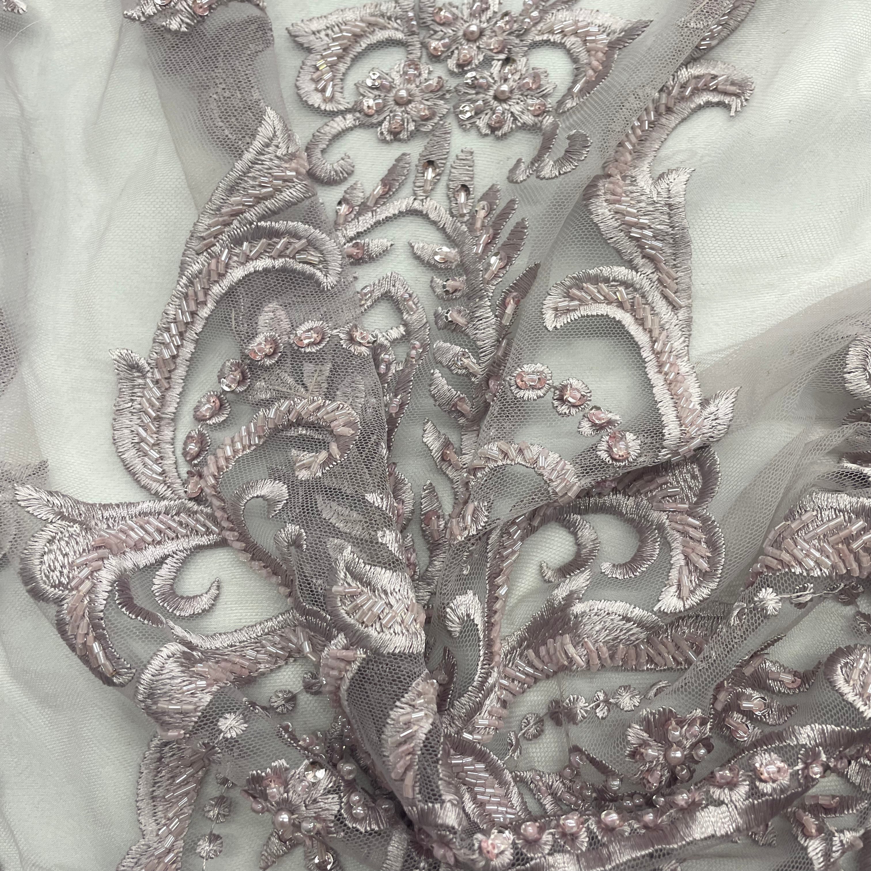 Beaded Lace Fabric Embroidered on 100% Polyester Net Mesh | Lace USA - GD-9117