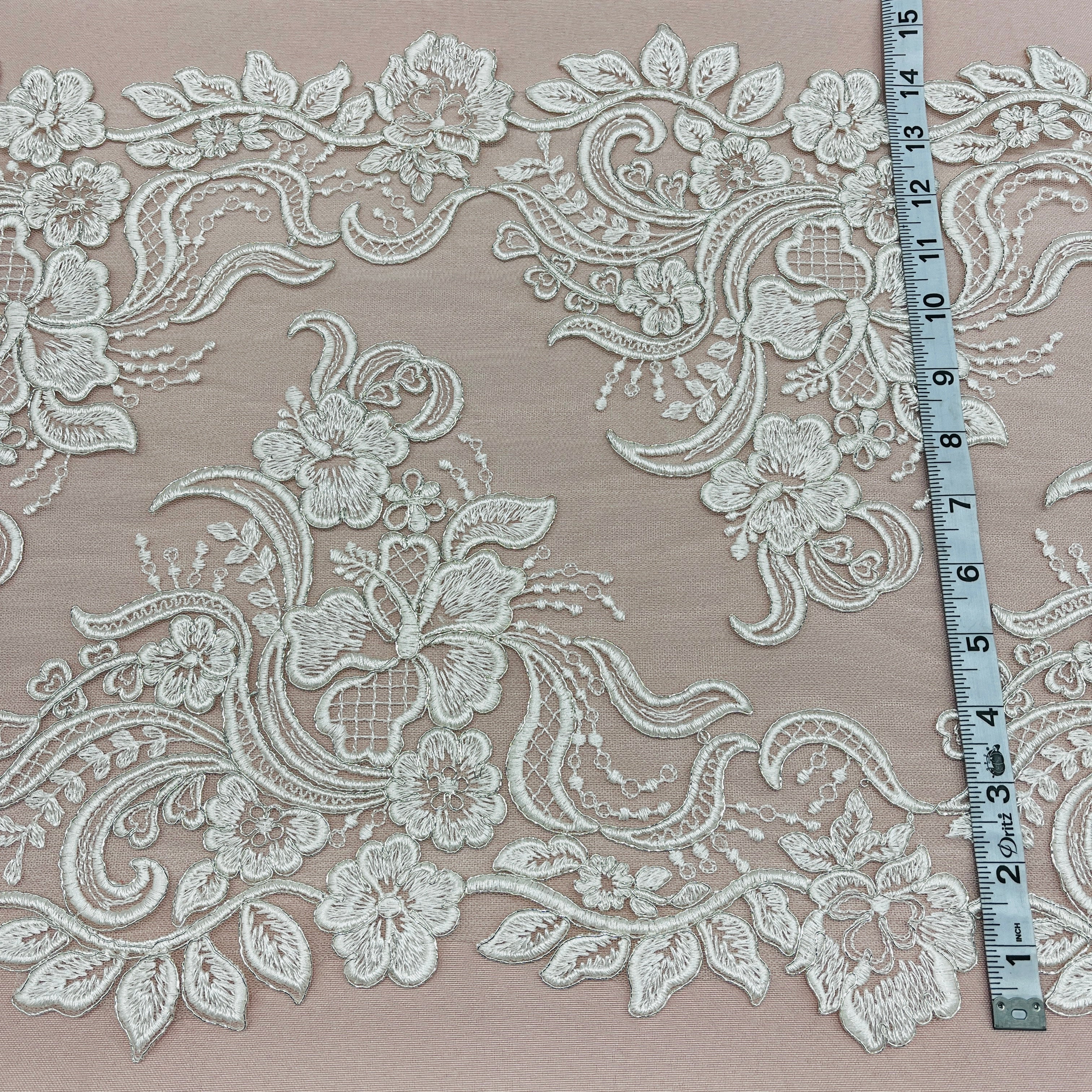 Corded Double Sided Lace Trimming Embroidered on 100% Polyester Net Mesh | Lace USA - 96962W/2