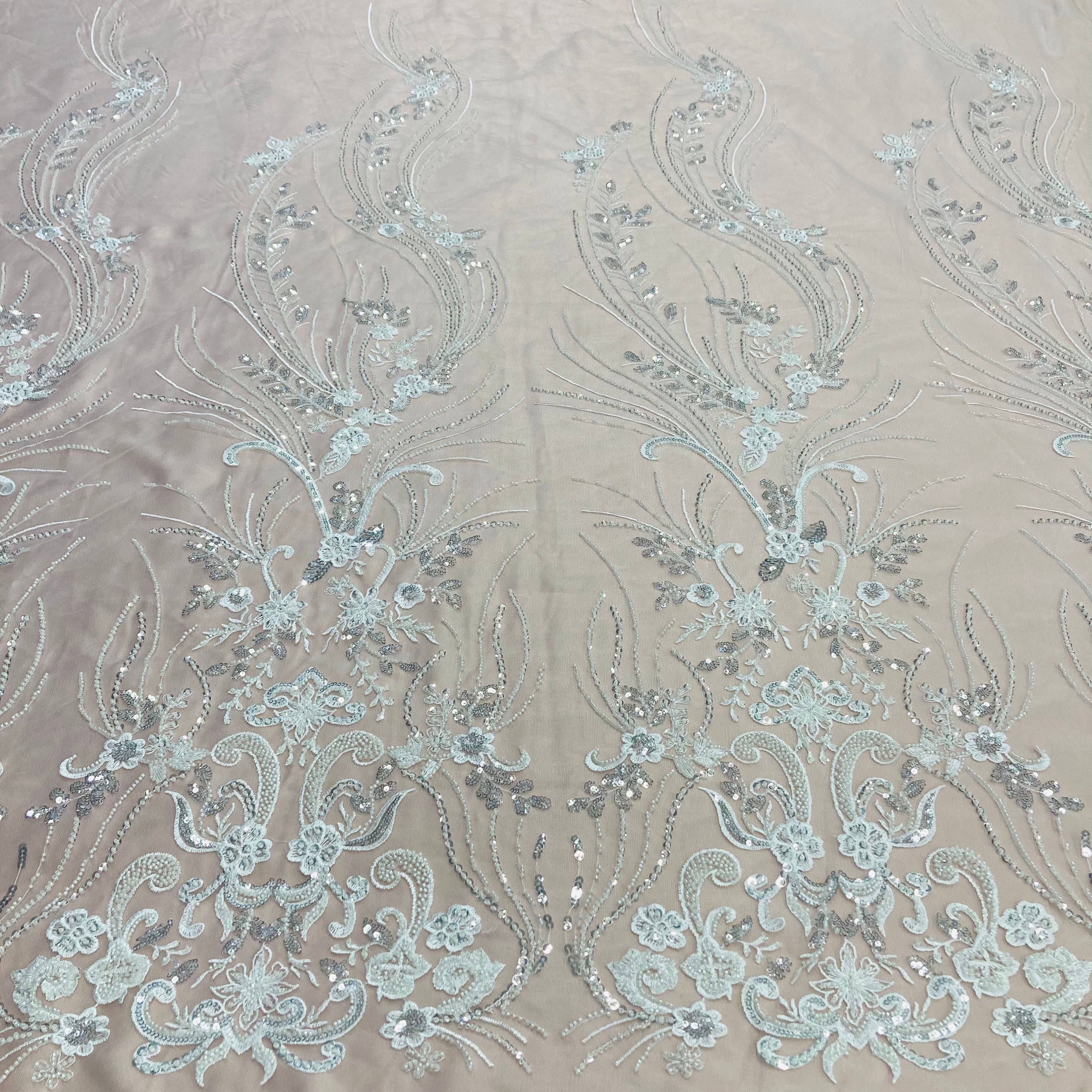 Beaded Lace Fabric Embroidered on 100% Polyester Net Mesh | Lace USA - GD-217136
