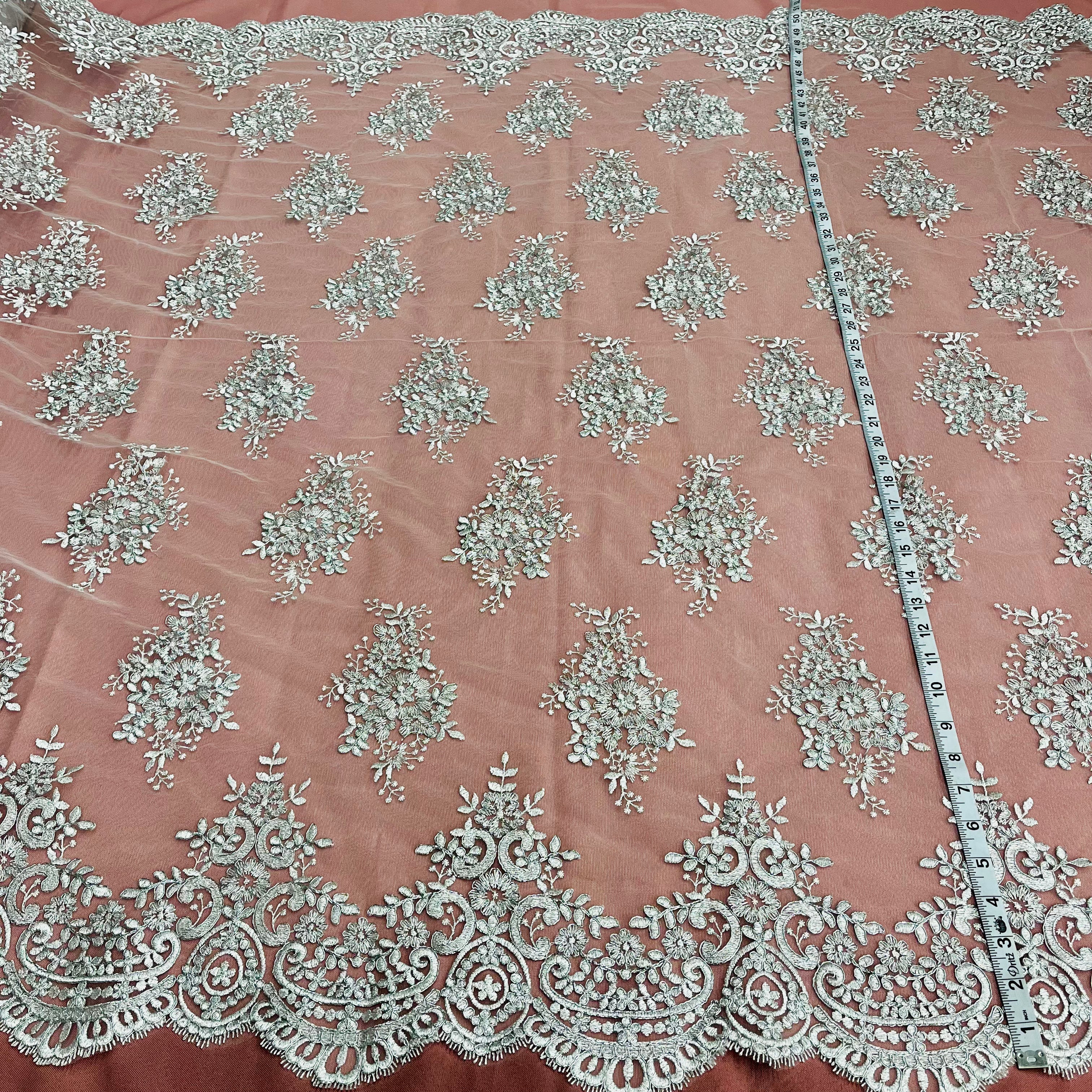 Corded Bridal Lace Fabric Embroidered on 100% Polyester Net Mesh | Lace USA - 97019W