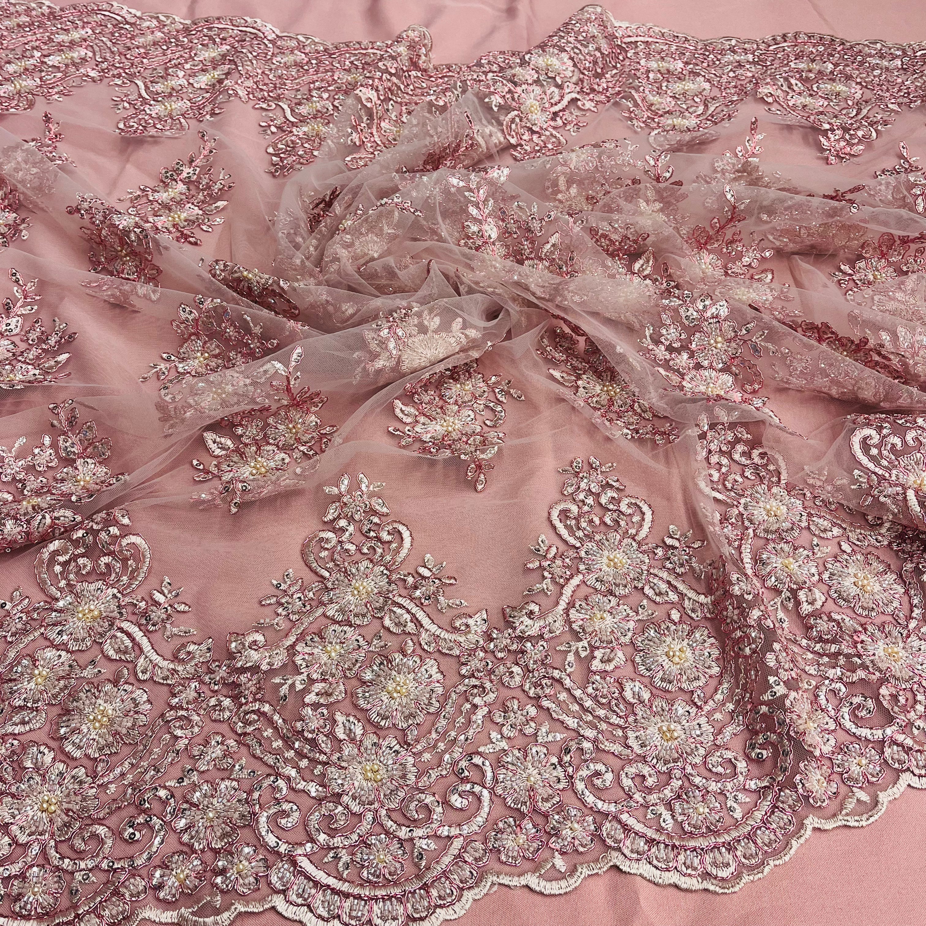 Beaded Corded Lace Fabric With Scallops Embroidered on 100% Poly Metallic | Lace USA - GD-1245