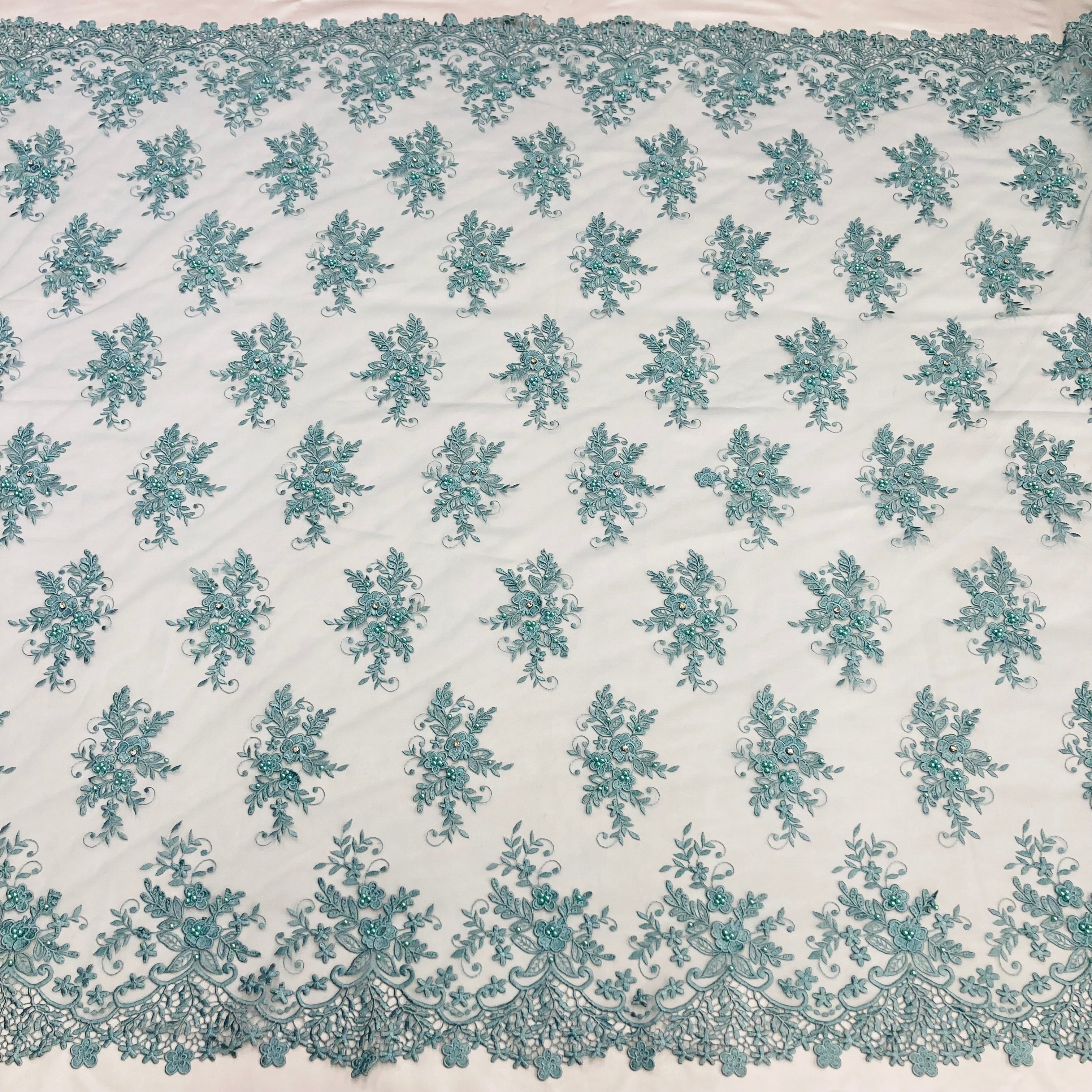 Beaded 3D Floral Lace Fabric Embroidered on 100% Polyester Net Mesh | Lace USA - GD-121