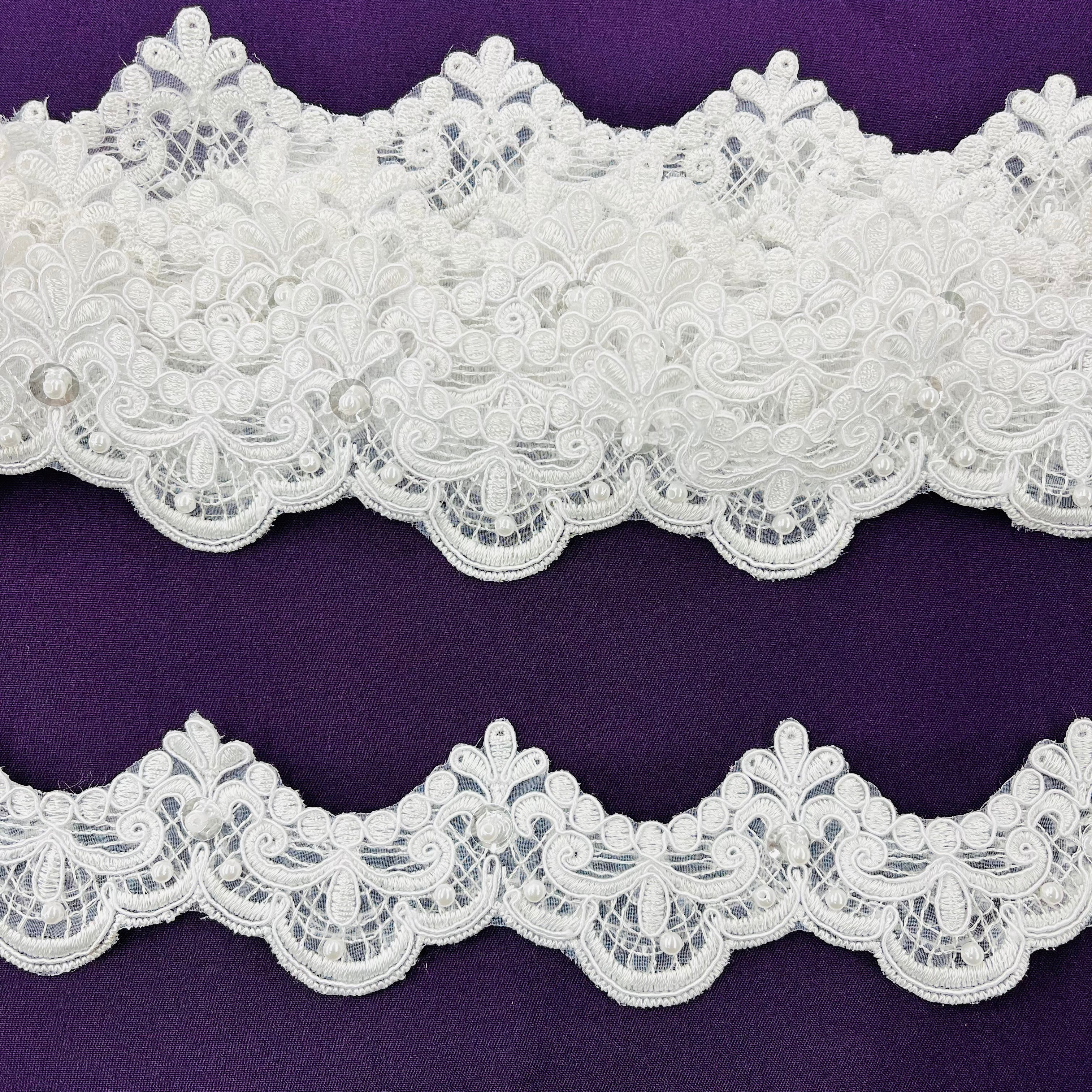 Beaded & Corded Lace Trimming Embroidered on 100% Polyester Net Mesh | Lace USA - 95142N-BP
