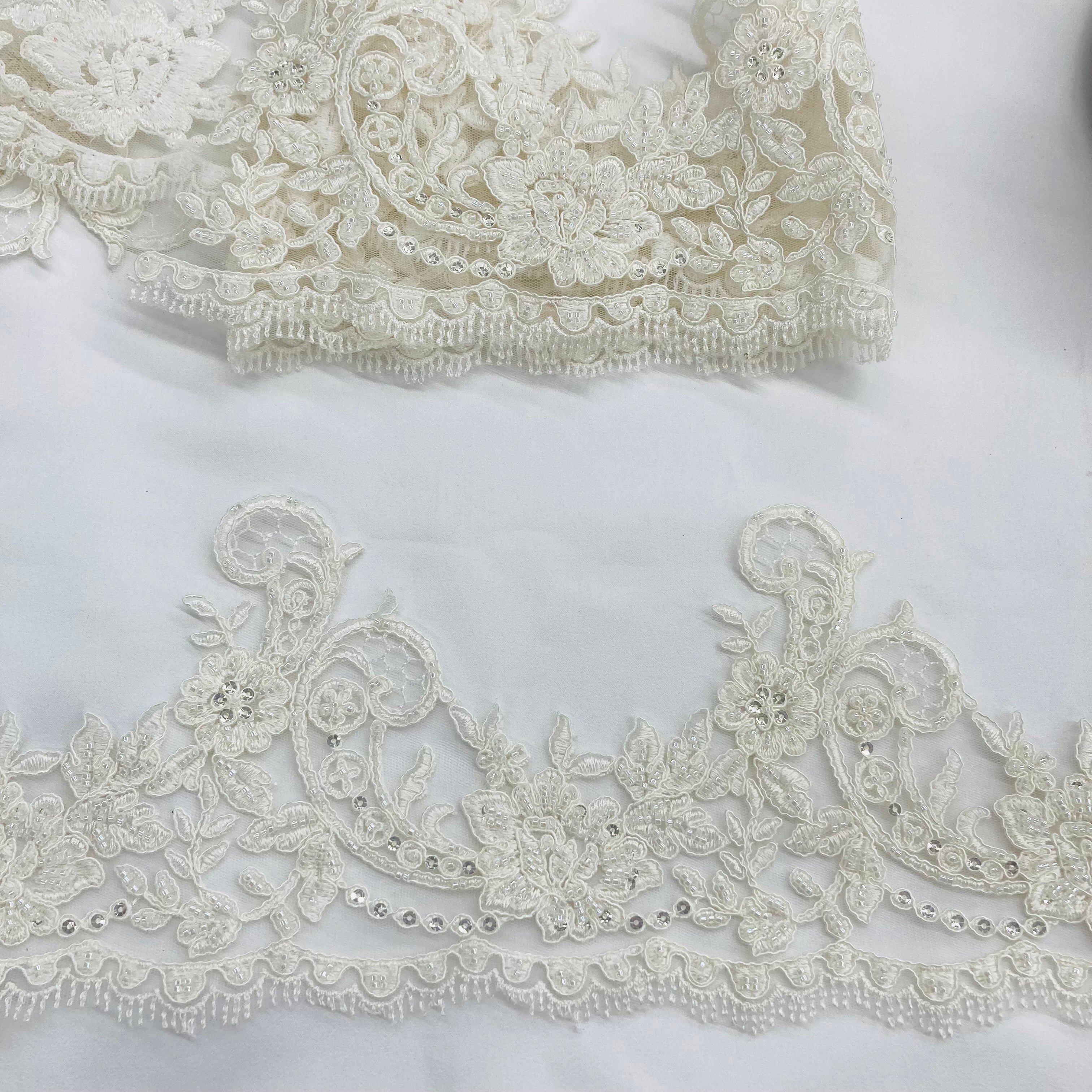 Beaded & Corded Lace Trimming Embroidered on 100% Polyester Net Mesh | Lace USA - 96435W-HB