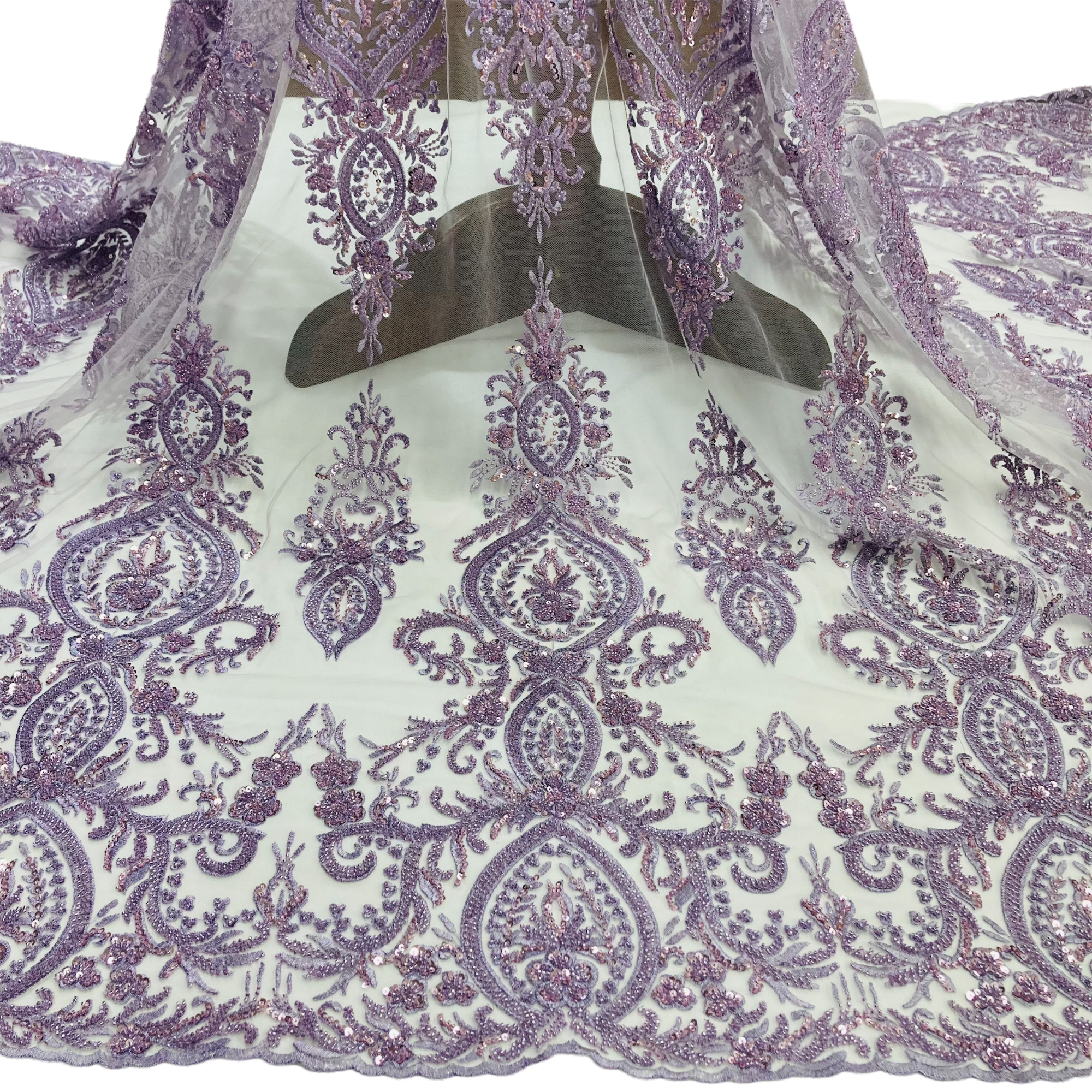 Beaded Lace Fabric Embroidered on 100% Polyester Net Mesh | Lace USA - GD-116