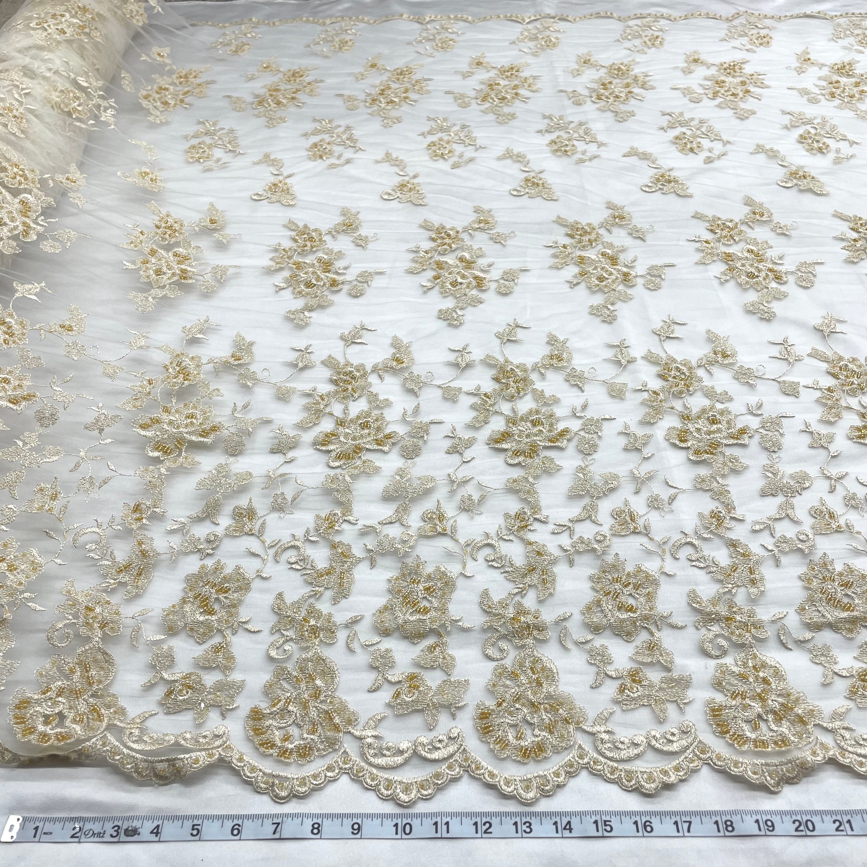 Beaded Lace Fabric Embroidered on 100% Polyester Net Mesh | Lace USA - 41583W-BP