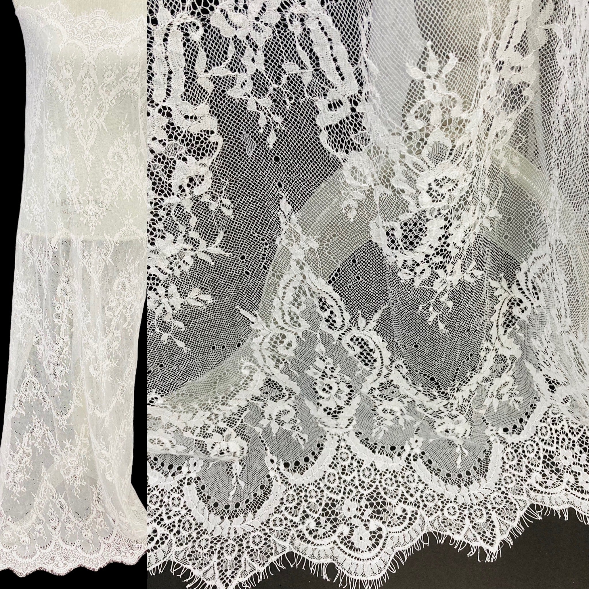 Chantilly Embroidered Lace Fabric with Eyelash Scallop - 3 Yards | Lace USA - 68124W
