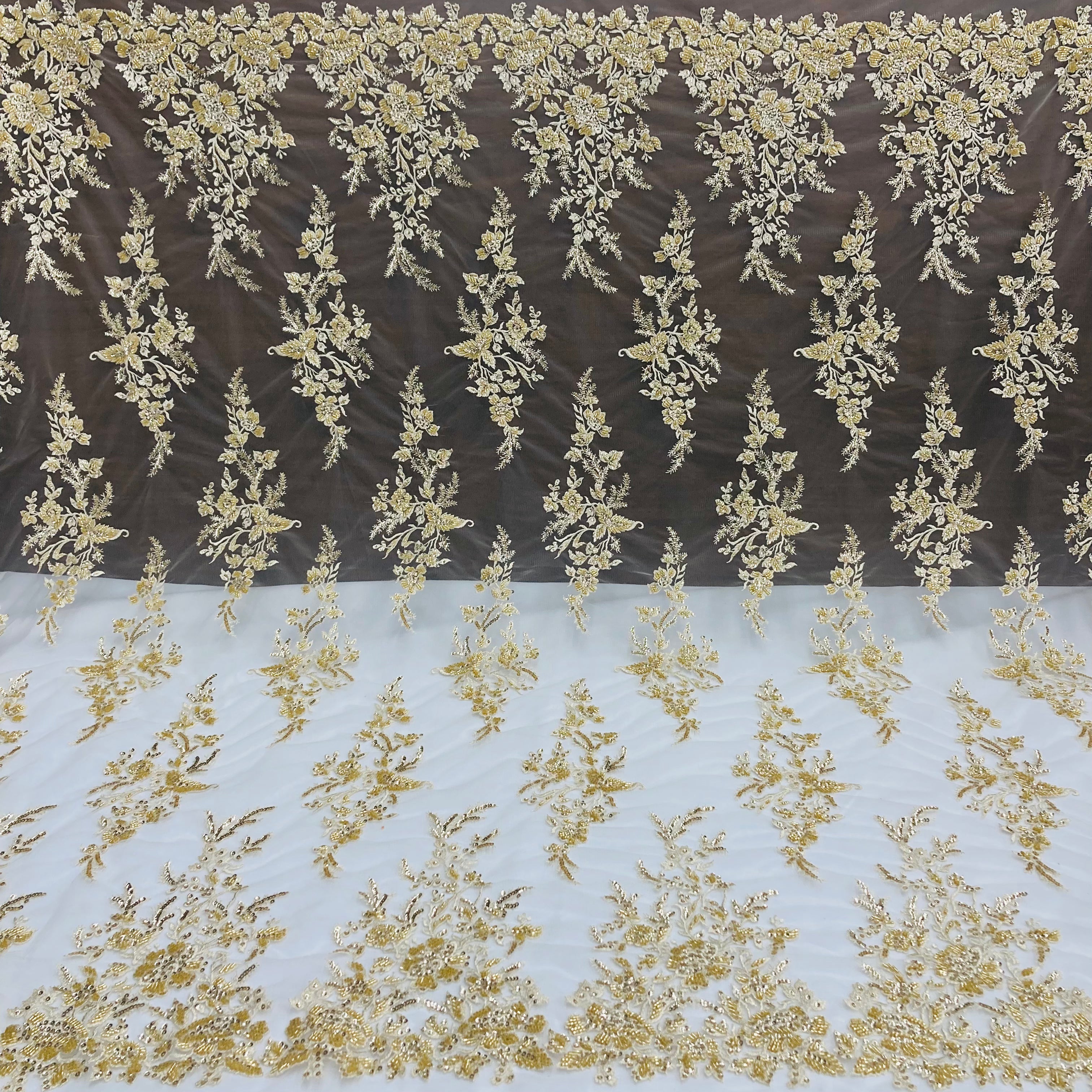 Beaded & Sequined Lace Fabric Embroidered on 100% Polyester Net Mesh | Lace USA - GD-12827