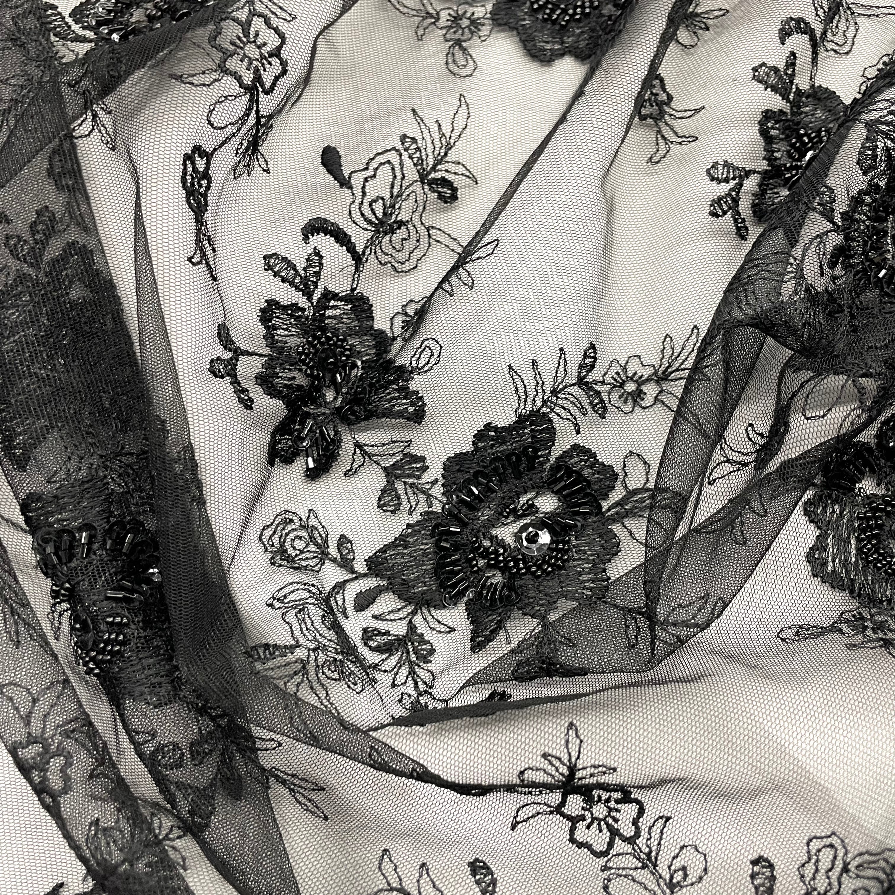 Beaded Lace Fabric Embroidered on 100% Polyester Net Mesh | Lace USA - 41996W-BP