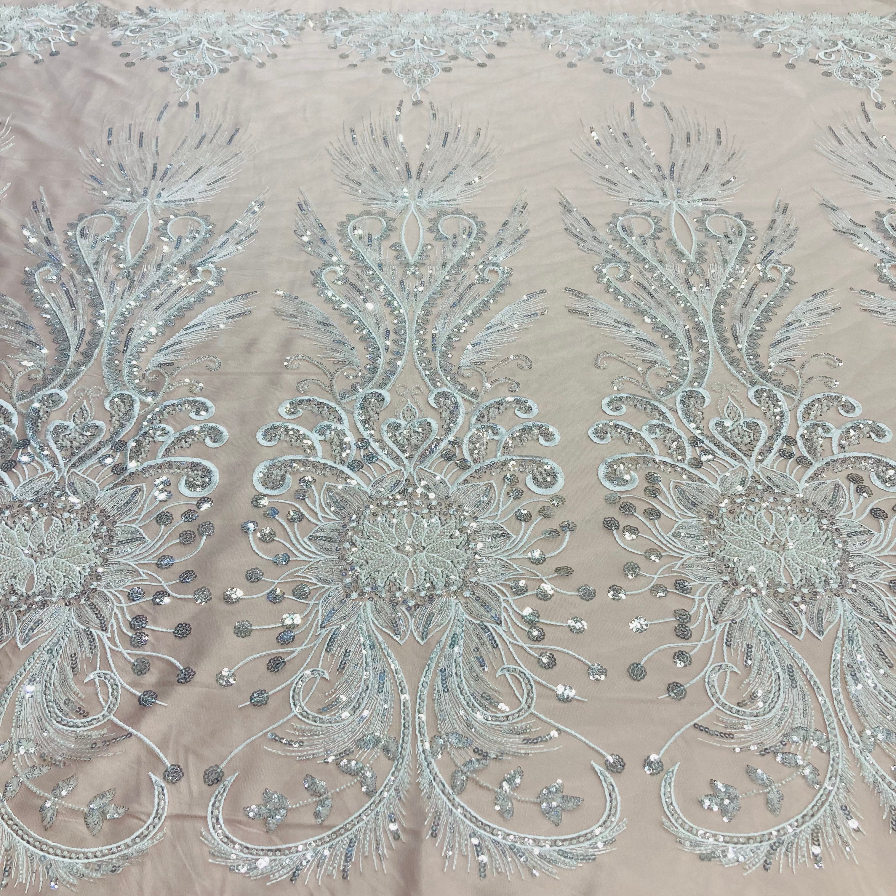Beaded Lace Fabric Embroidered on 100% Polyester Net Mesh | Lace USA - GD-217138