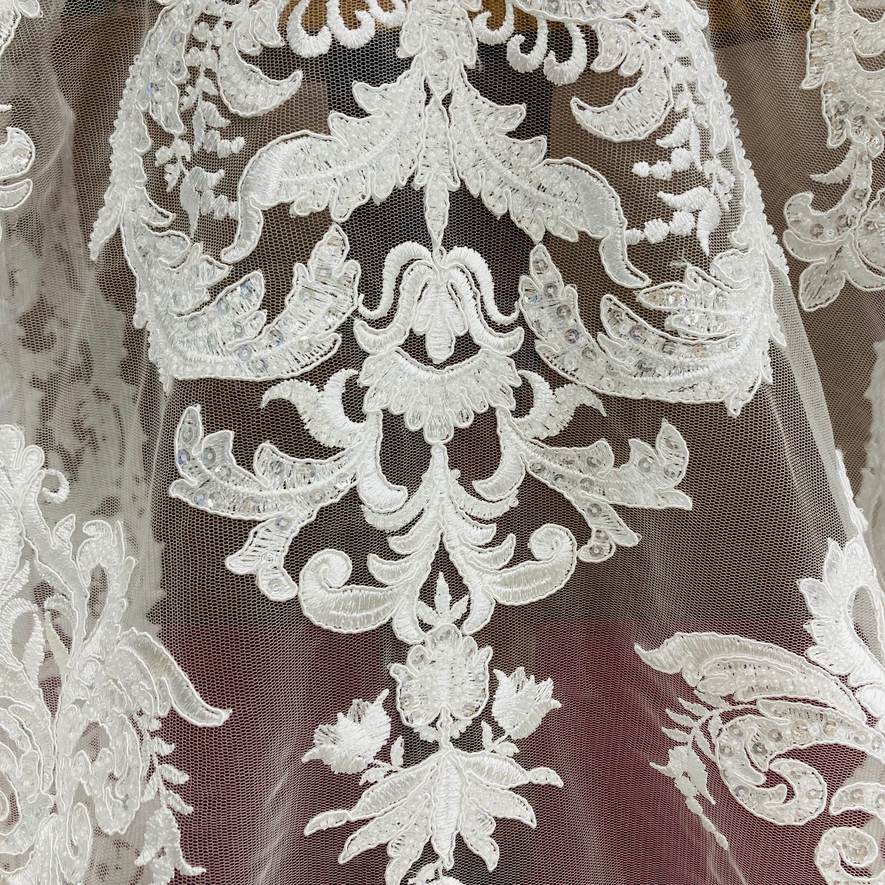 Beaded & Corded Lace Fabric Embroidered on 100% Polyester Net Mesh | Lace USA - GD-59828