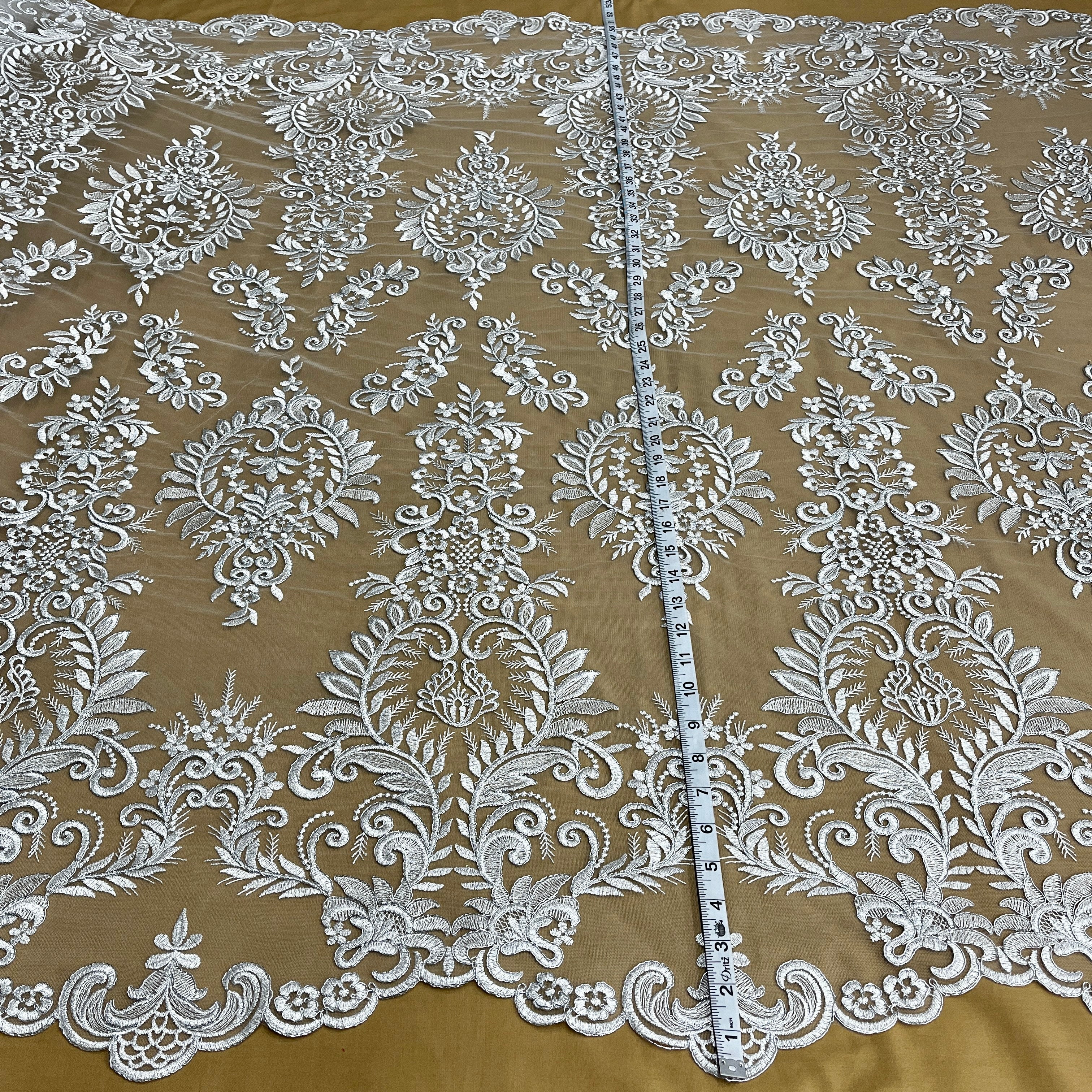 Corded Bridal Lace Fabric Embroidered on 100% Polyester Net Mesh | Lace USA - 97160W