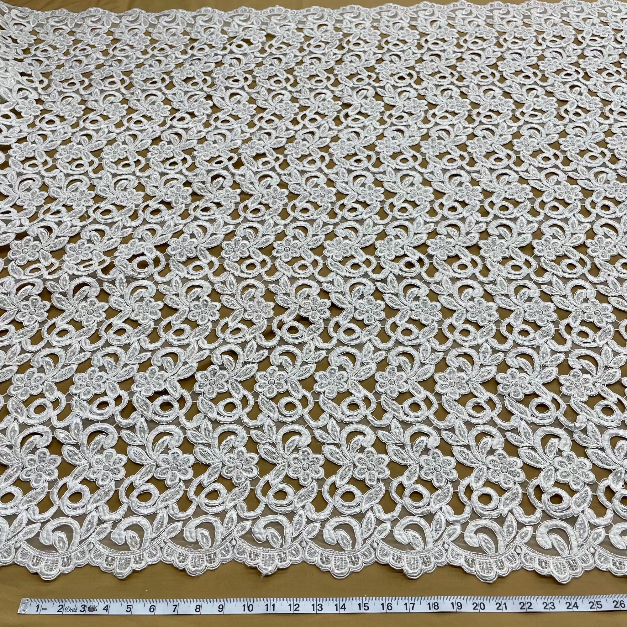 Beaded & Corded Bridal Lace Fabric Embroidered on 100% Polyester Net Mesh | Lace USA -90726N-BP