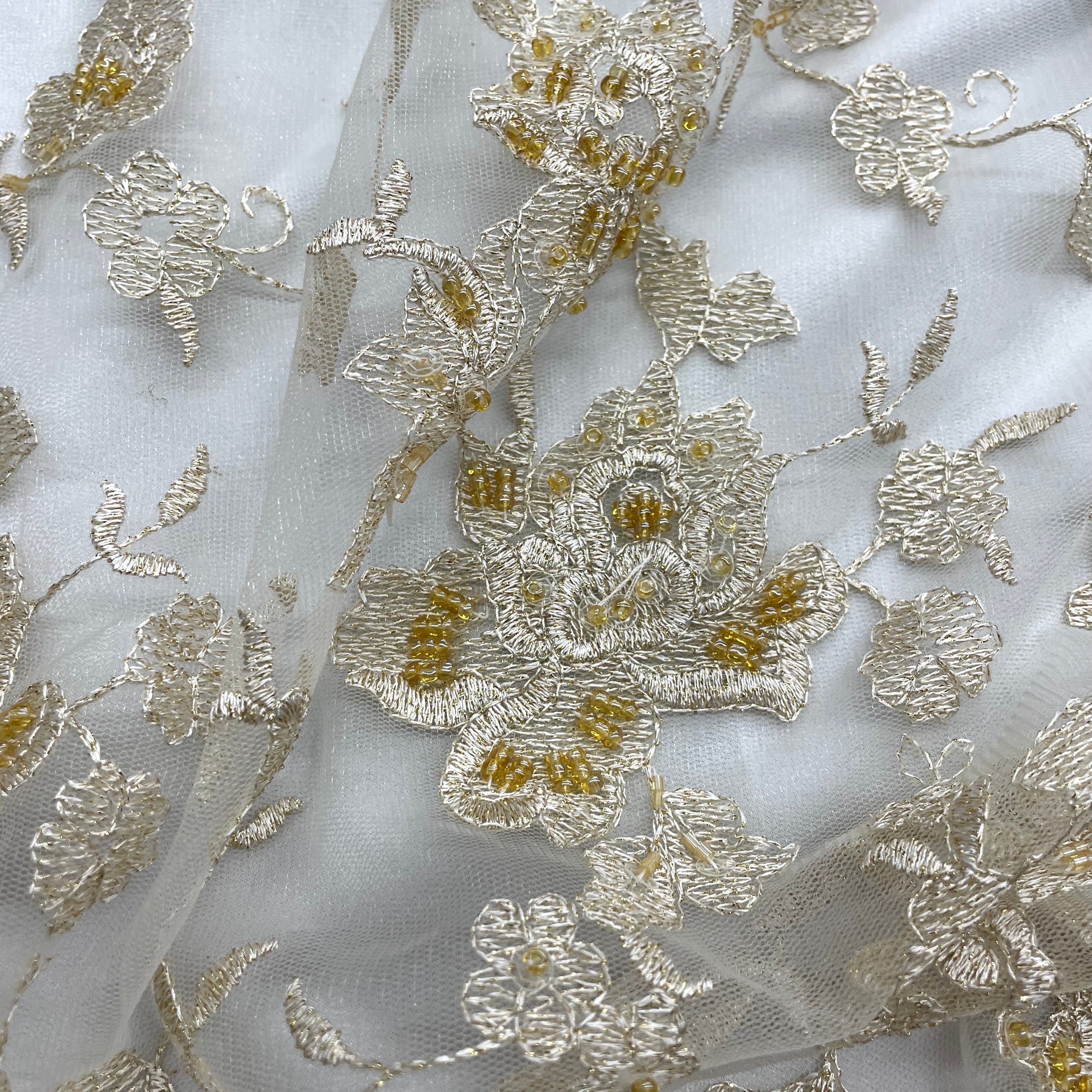 Beaded Lace Fabric Embroidered on 100% Polyester Net Mesh | Lace USA - 41583W-BP