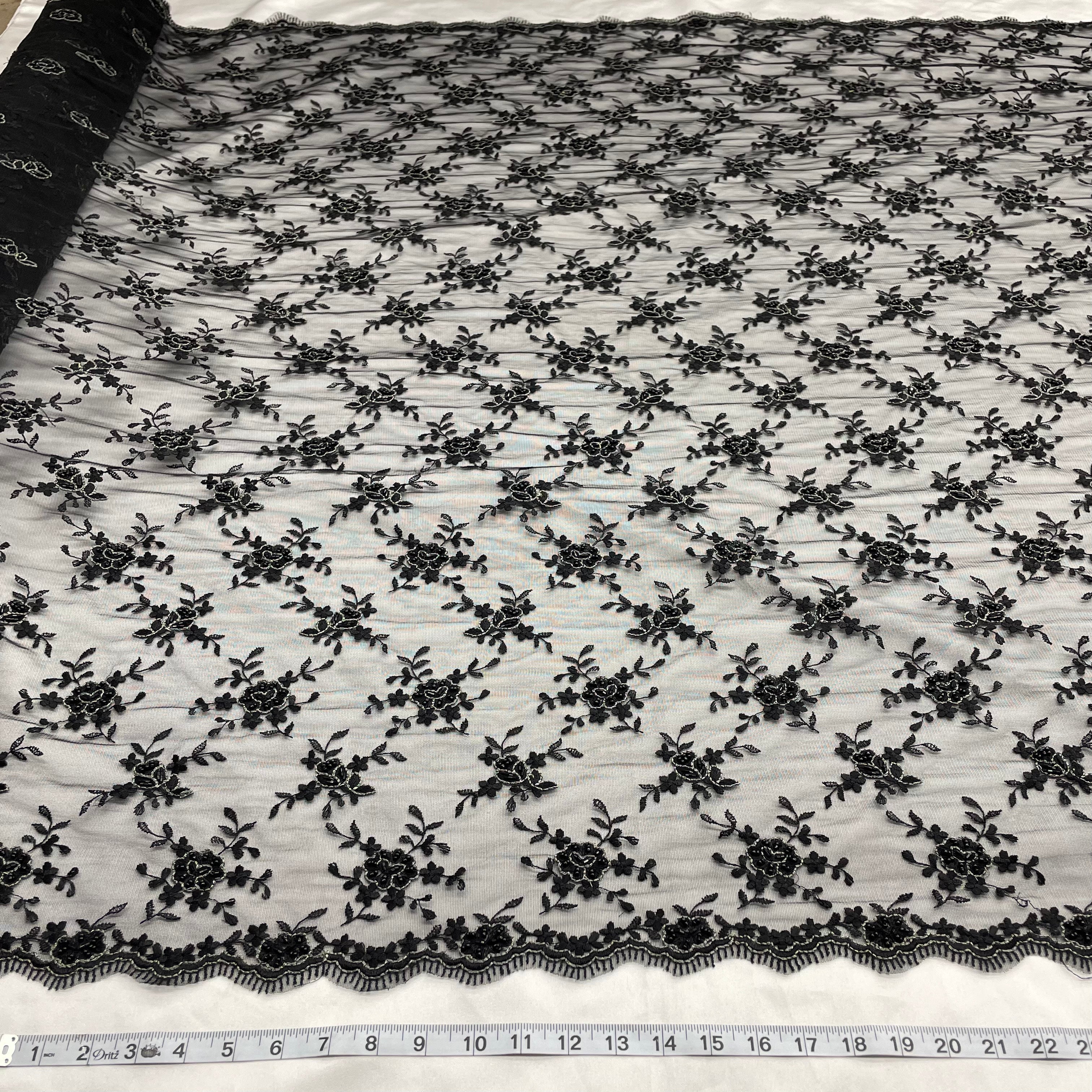 Beaded Lace Fabric Embroidered on 100% Polyester Net Mesh | Lace USA - 41158W-BP