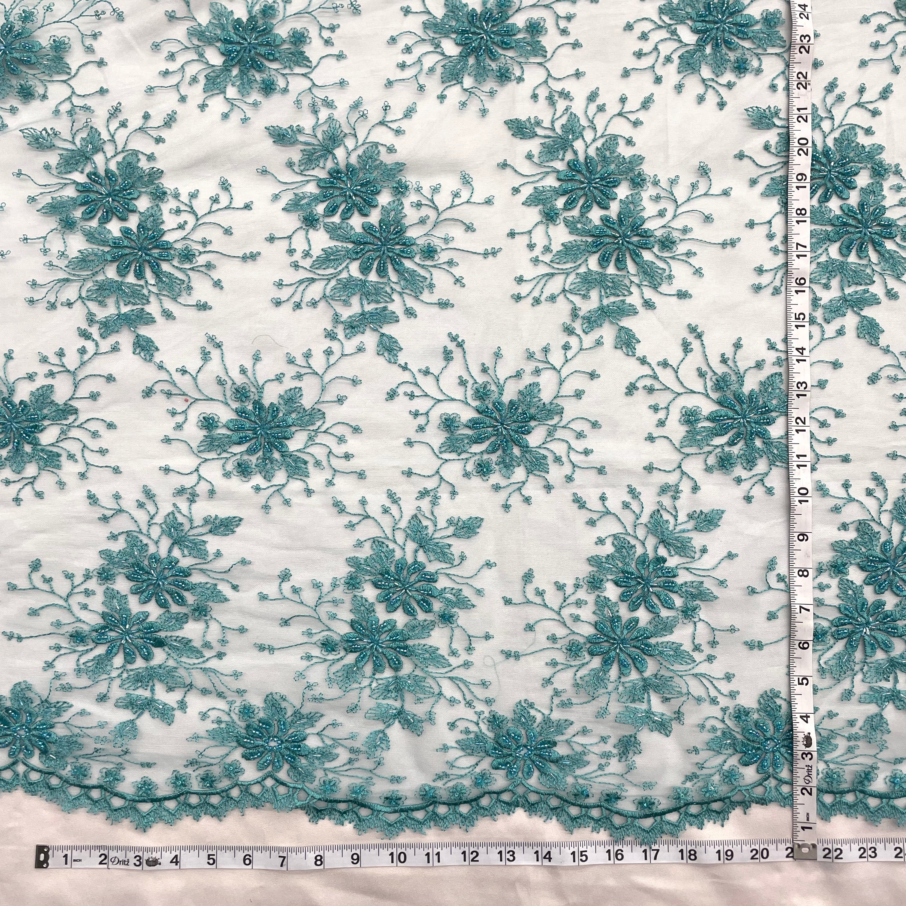 Beaded Lace Fabric Embroidered on 100% Polyester Net Mesh | Lace USA - 41976W-BP