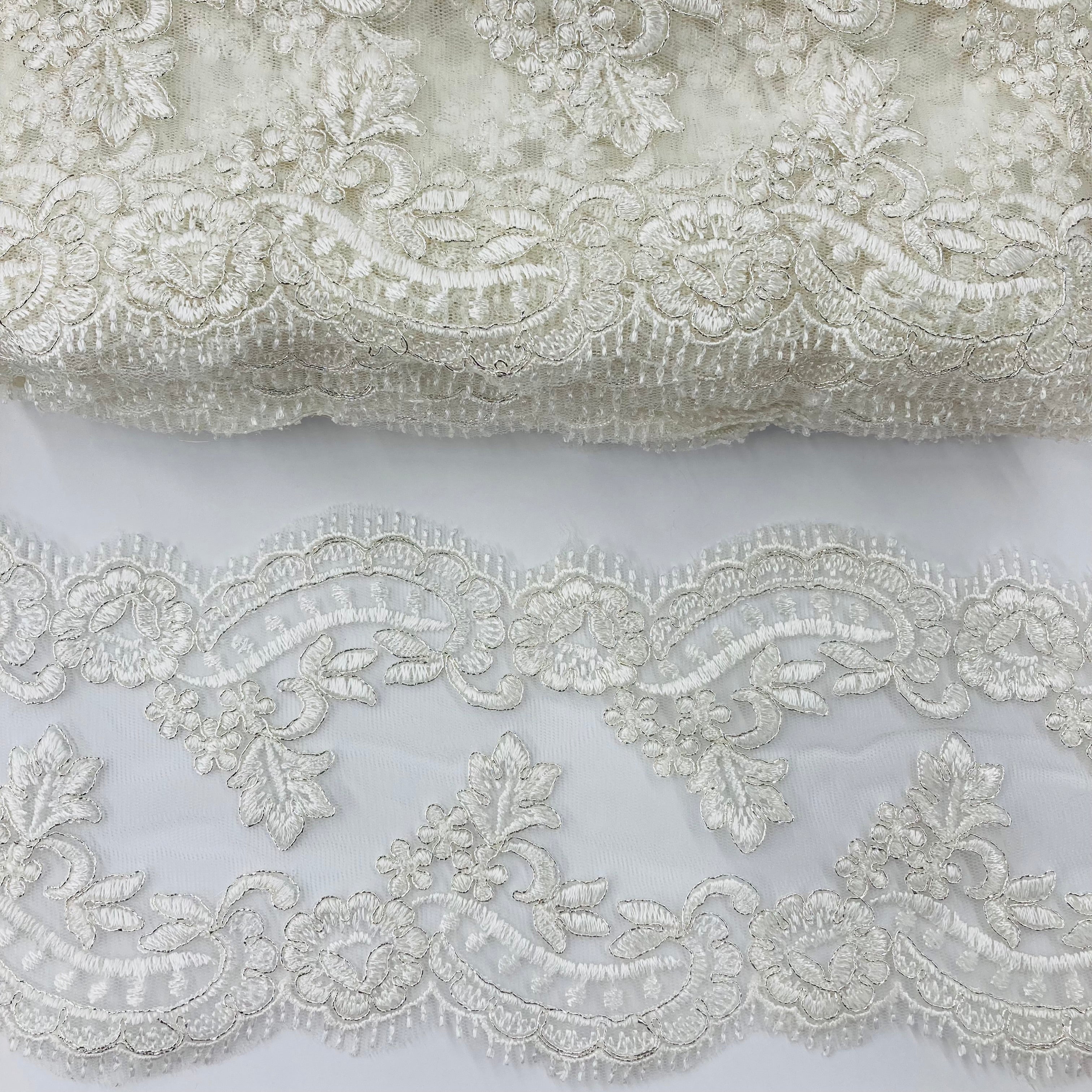 Corded Double Sided Lace Trimming Embroidered on 100% Polyester Net Mesh | Lace USA - 95375W/2