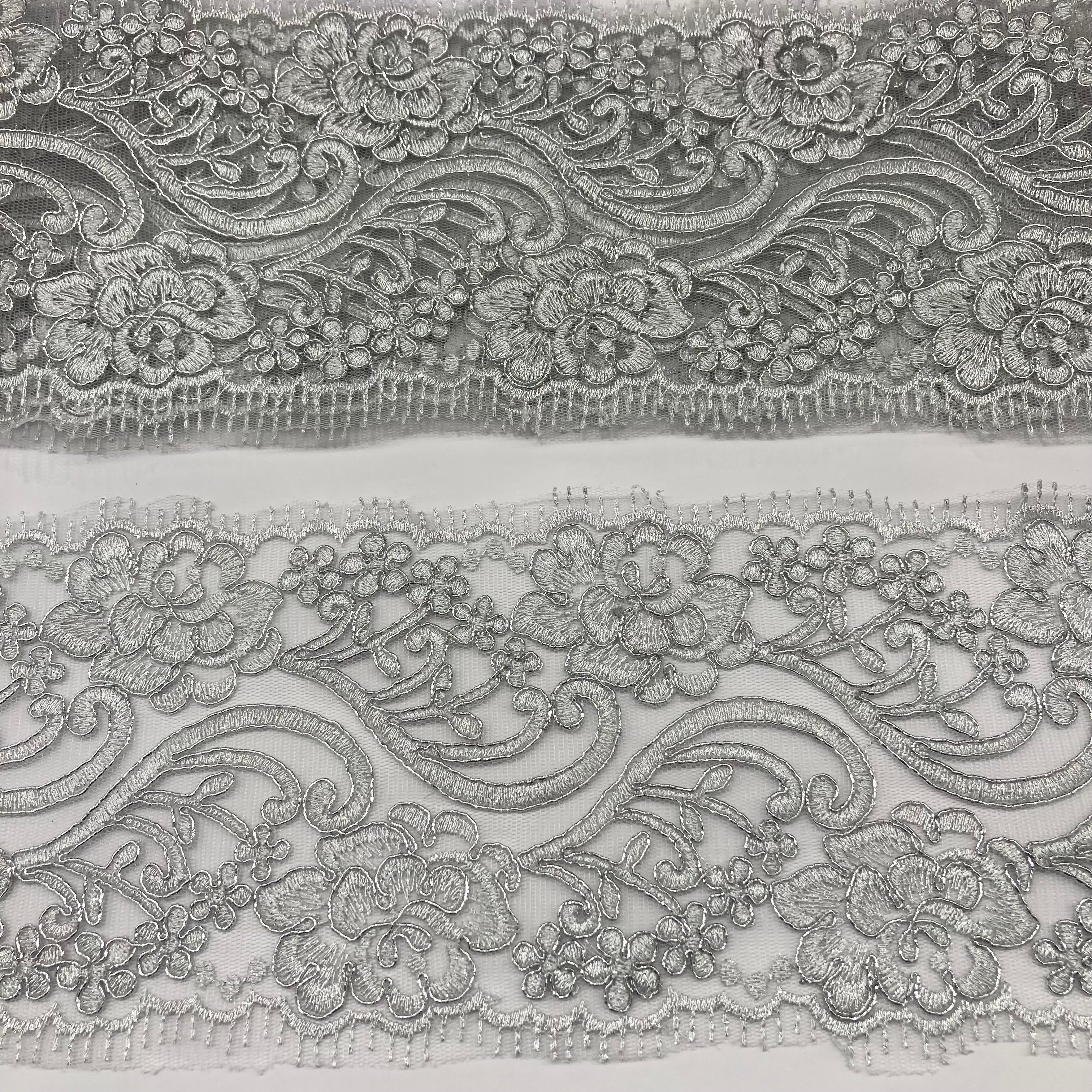 Corded Double Sided Lace Trimming Embroidered on 100% Polyester Net Mesh | Lace USA - 95349W/2