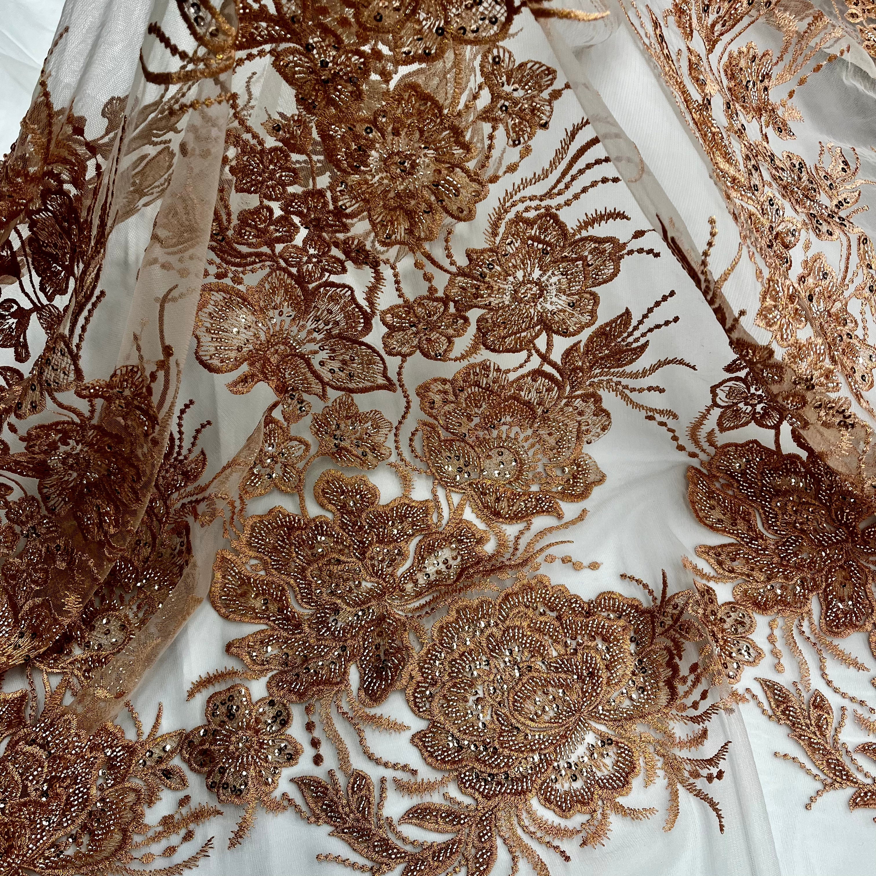 Beaded Lace Fabric Embroidered on 100% Polyester Net Mesh | Lace USA - GD-67313