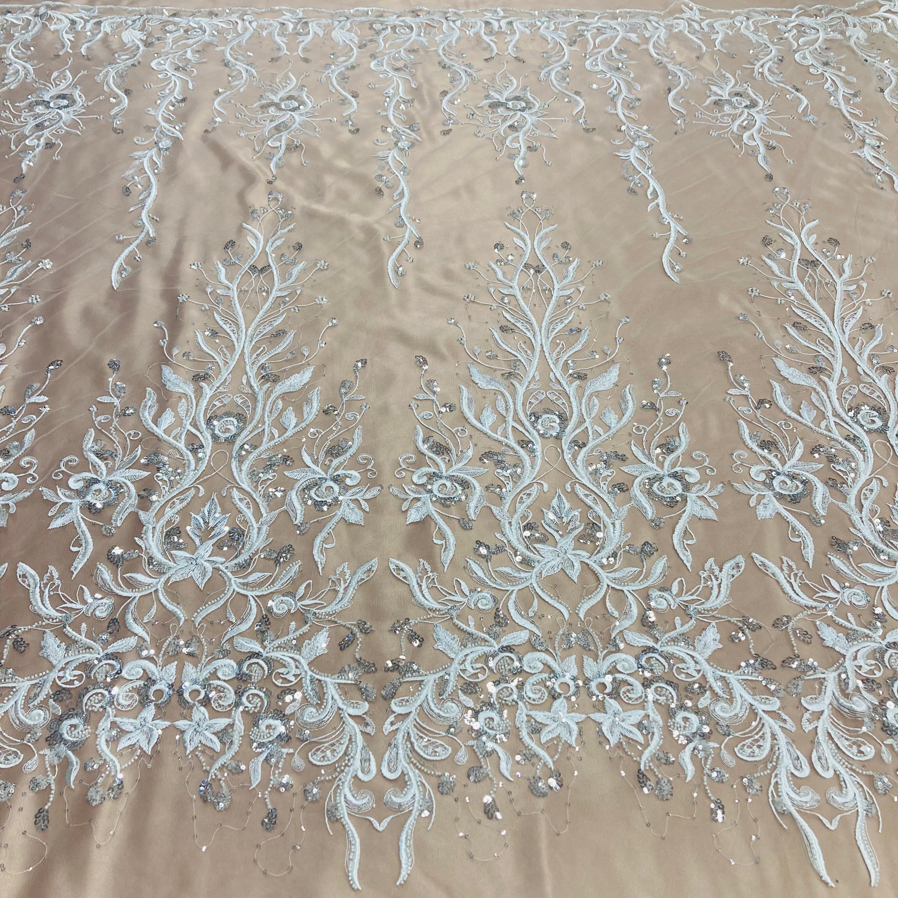 Beaded Lace Fabric Embroidered on 100% Polyester Net Mesh | Lace USA - GD-217120