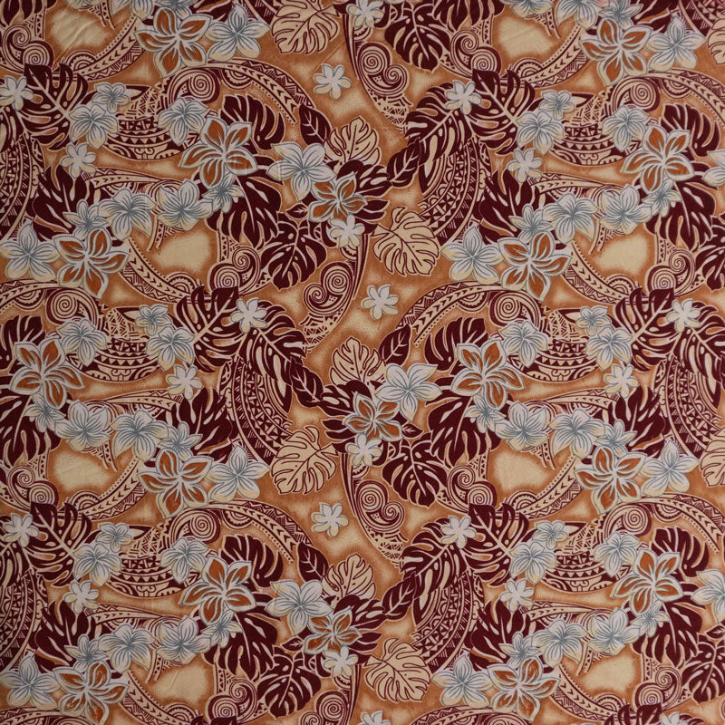 Traditional Polynesian Tattoo Plumeria Tiare Design Fabric | Peachskin  |  Spandex Palace