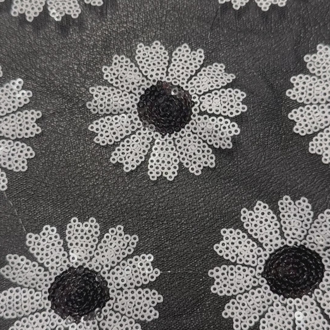 Daisy Sequin Mesh Fabric: Floral Sparkle for Crafts & Fashion | Spandex Palace